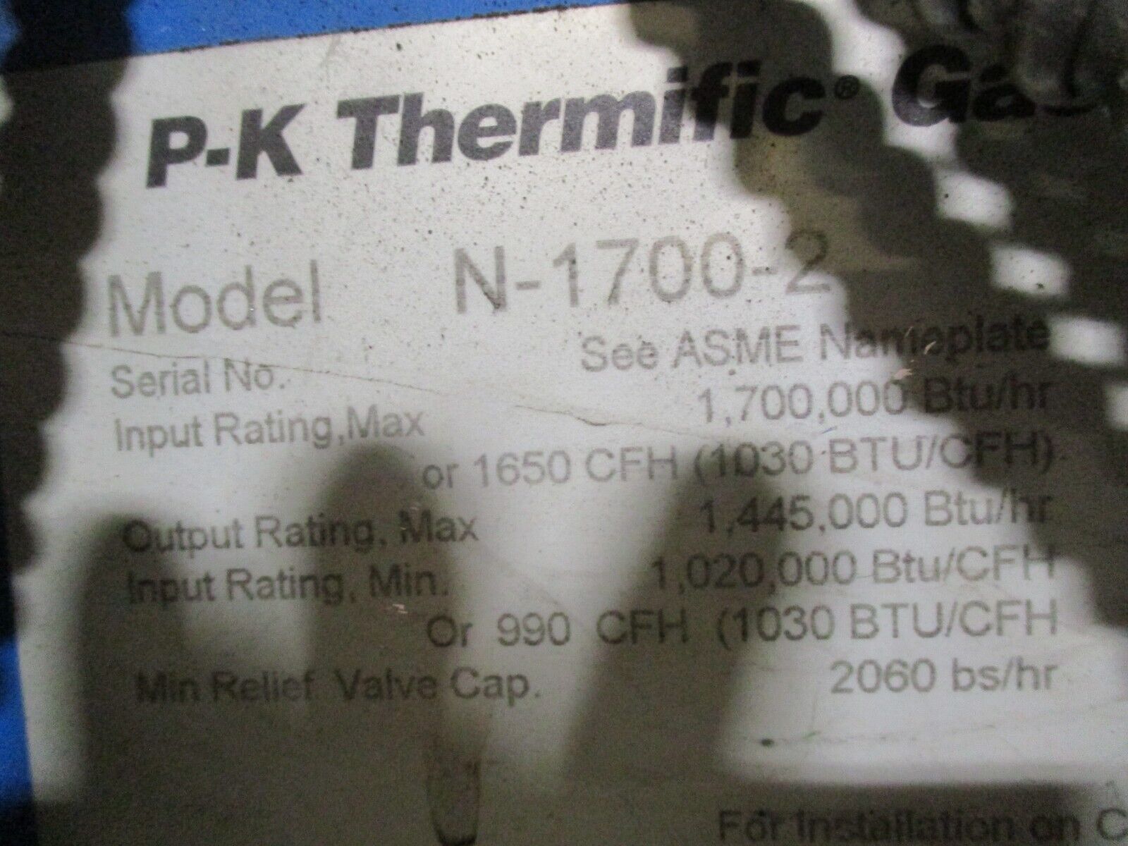 P-K Thermific Boiler N-1700-2 1,700,000BTU Natural Gas Used