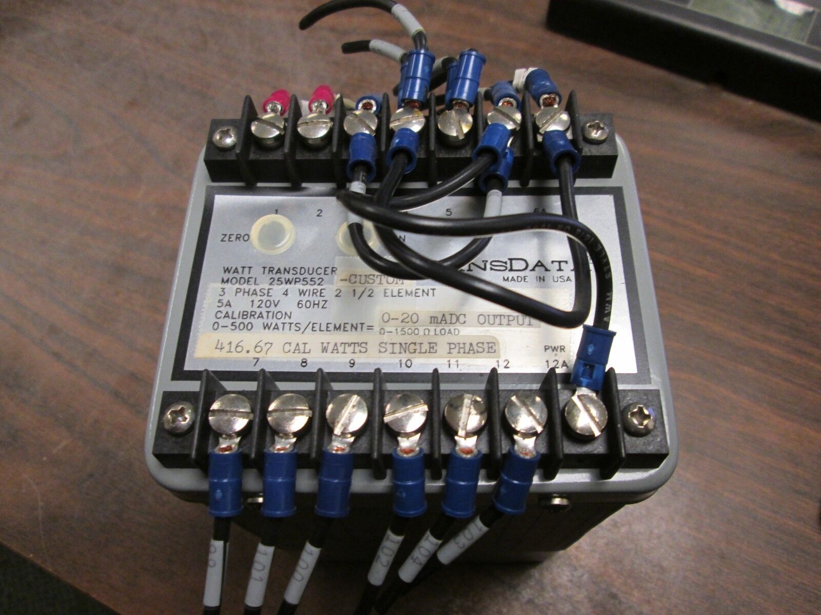 TransData Watt Transducer 25WP552 3Ph 4W 2 1/2 Element 5A 120V 60Hz Used