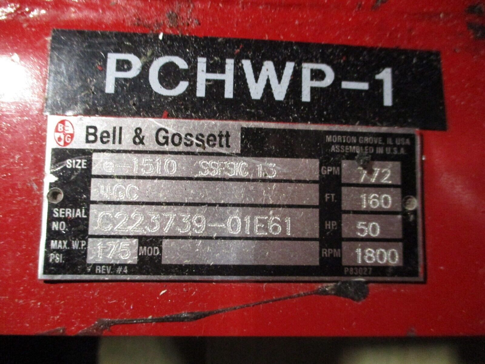 Bell & Gossett Pump e-1510 SSFSIC 13 4GC 50HP 772GPM 1800RPM 160Ft Head 175PSI