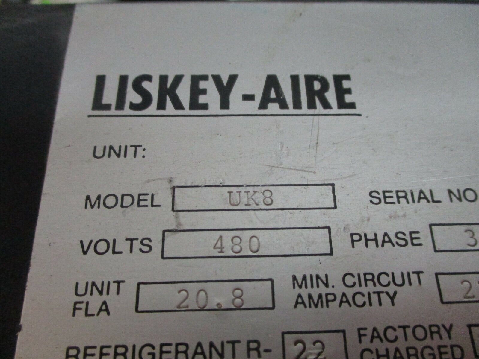 Liskey-Aire HVAC Controller UK8 480V 60Hz 3Ph Used