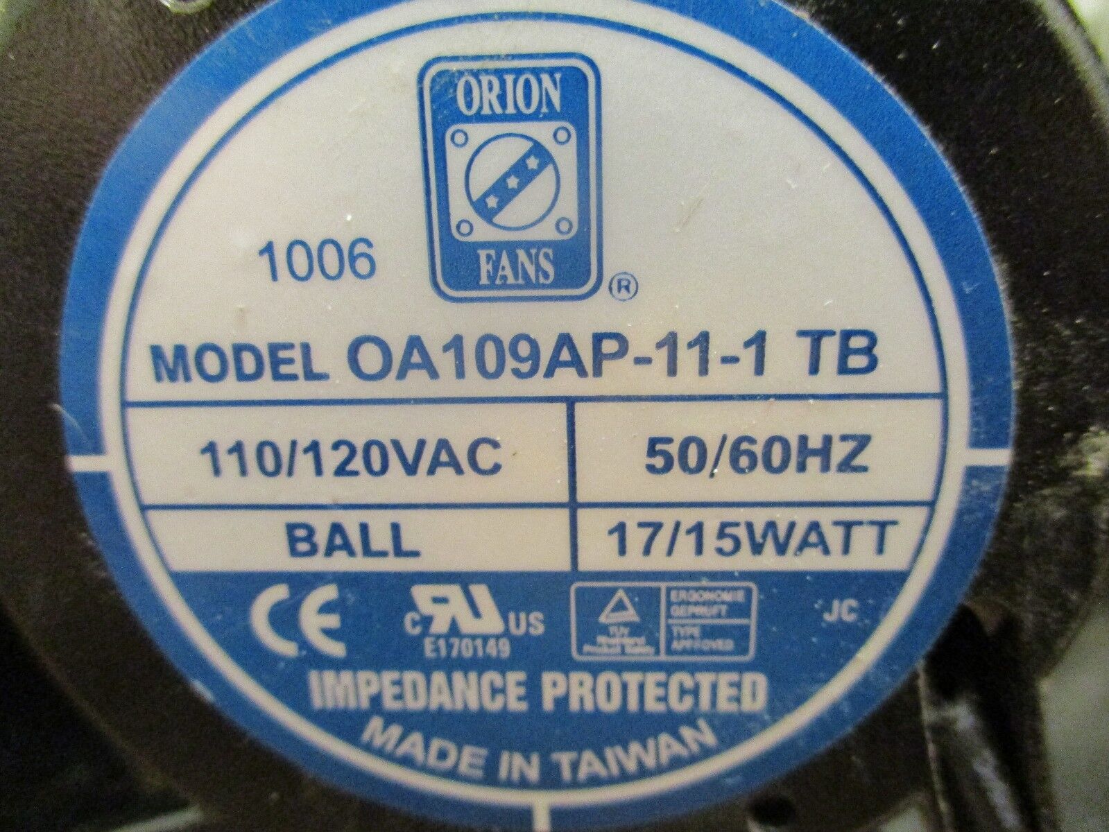 Orion Fan OA109AP-11-1 TB 110/120V 50/60Hz Used