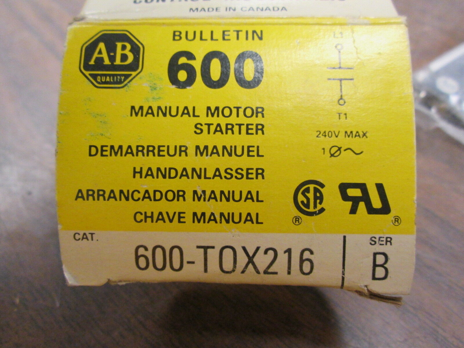 Allen-Bradley Manual Motor Starter 600-T0X216 240V Ser. B New Surplus