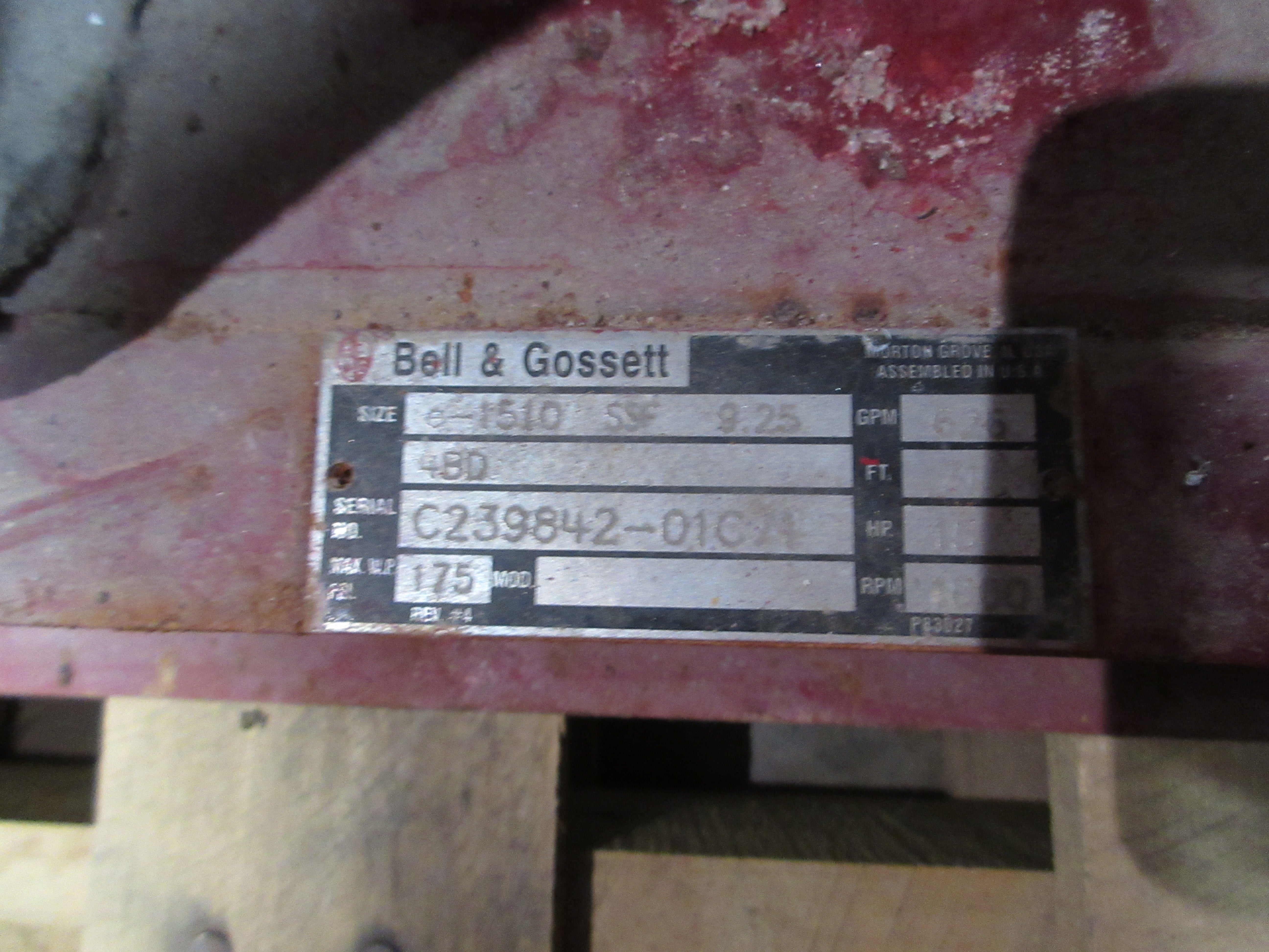 Bell & Gossett e-1510 Pump e-1510 SSF 9.25 4BD 15HP 1800RPM 526GPM Used