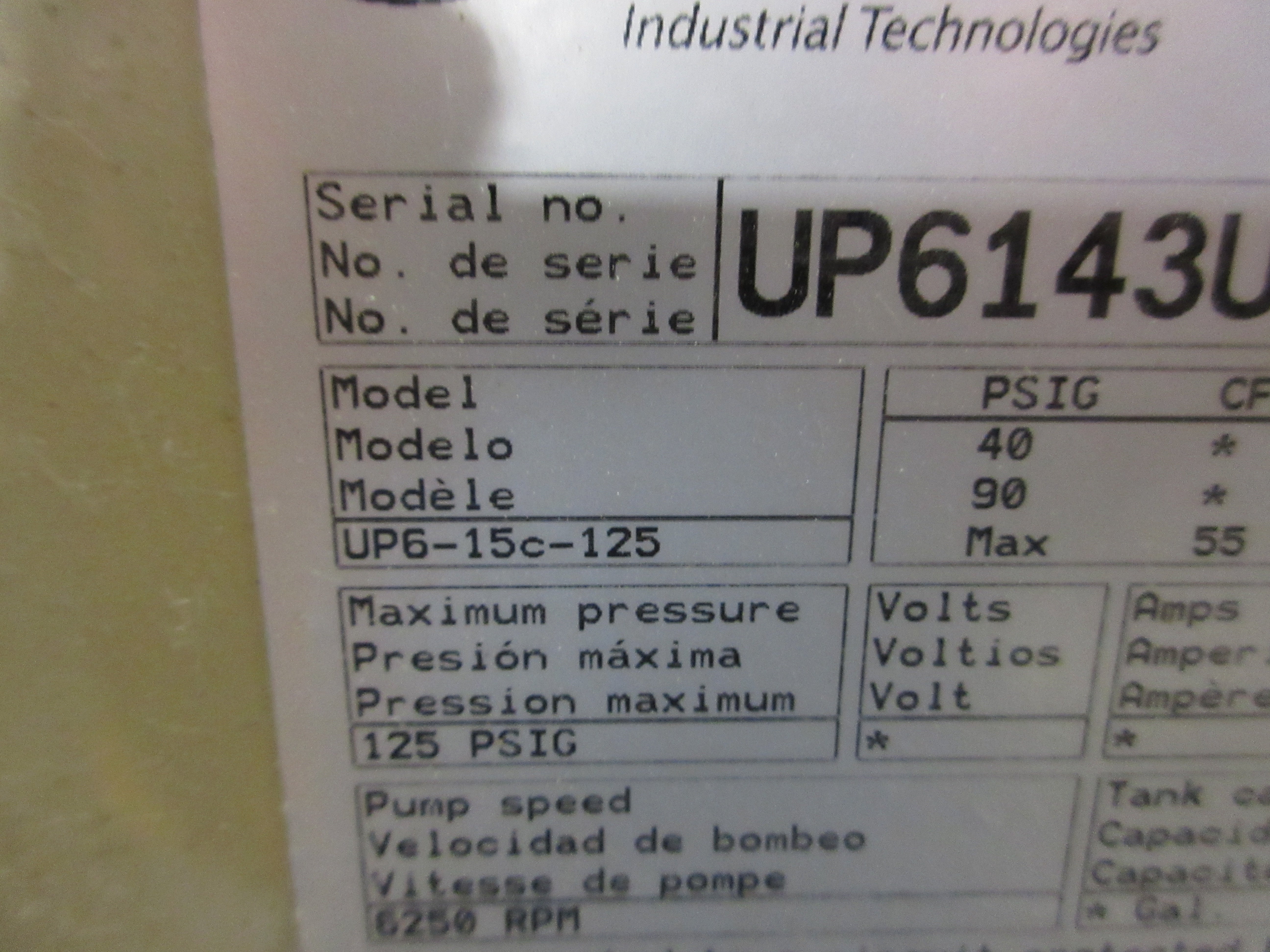 Ingersoll Rand Rotary Screw Air Compressor UP6-15c-125 55CFM 6250RPM 3Ph Used