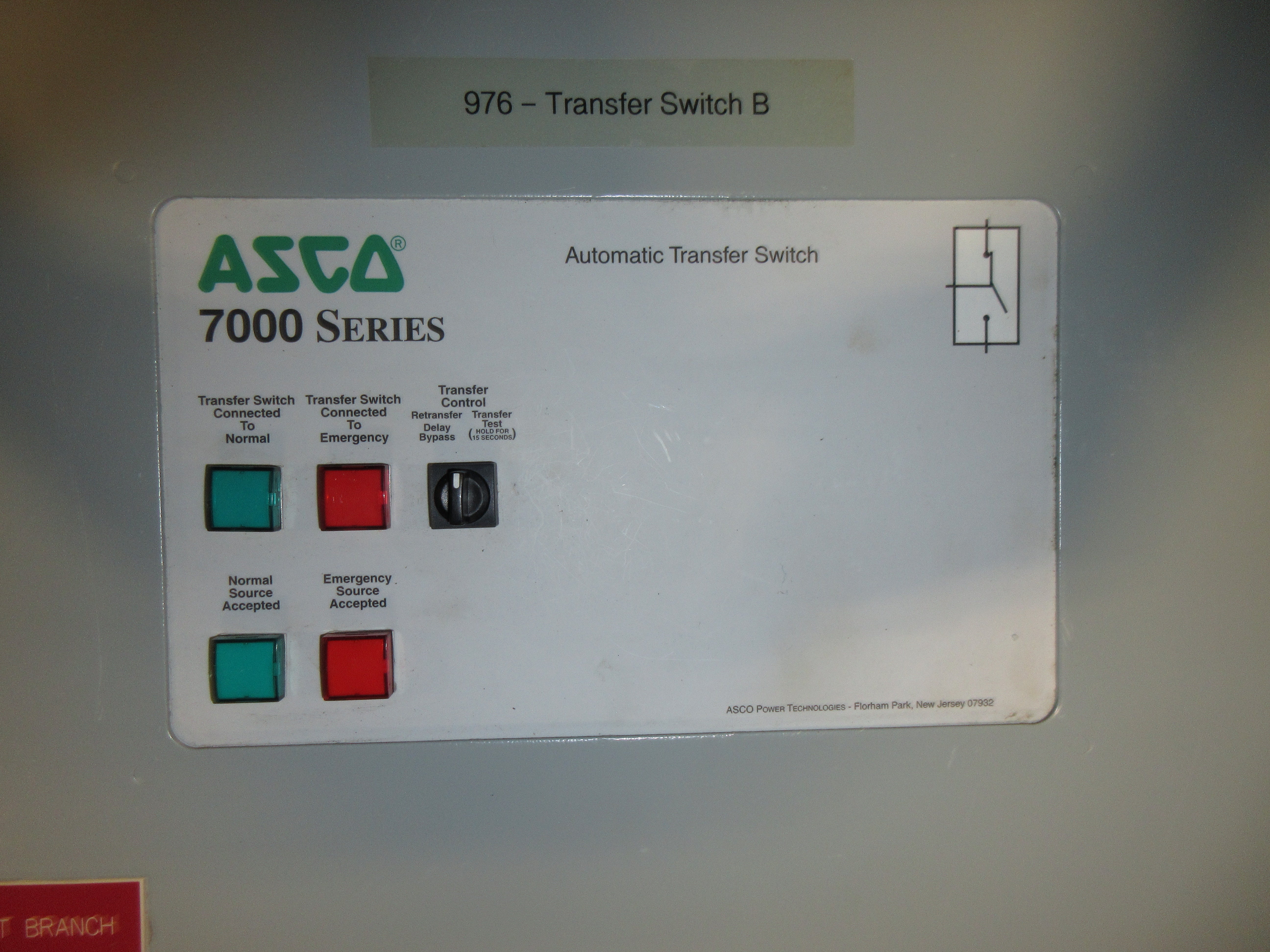 Asco 7000 Series Automatic Transfer Switch H07ATSA30800C50C 800A 208V 60Hz 3Ph