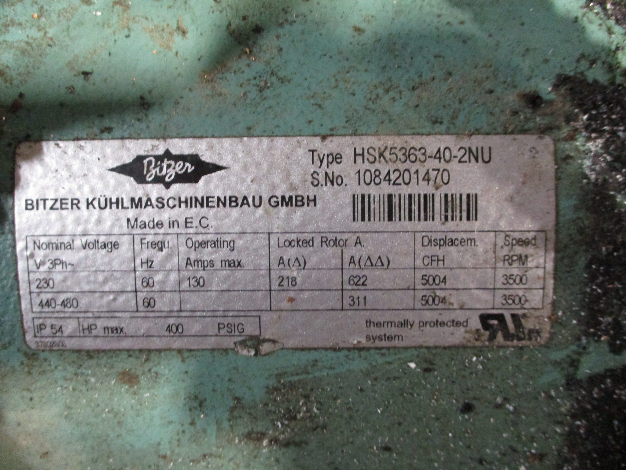 Bitzer Semi-Hermetic Screw Compressor HSK5363-40-2NU 230/440-480V 60Hz Used