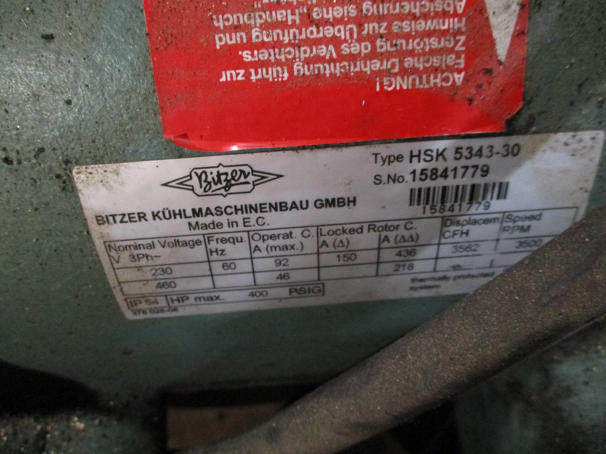 Bitzer Semi-Hermetic Screw Compressor HSK 5343-30 230/460V 60Hz 3500RPM 30KW