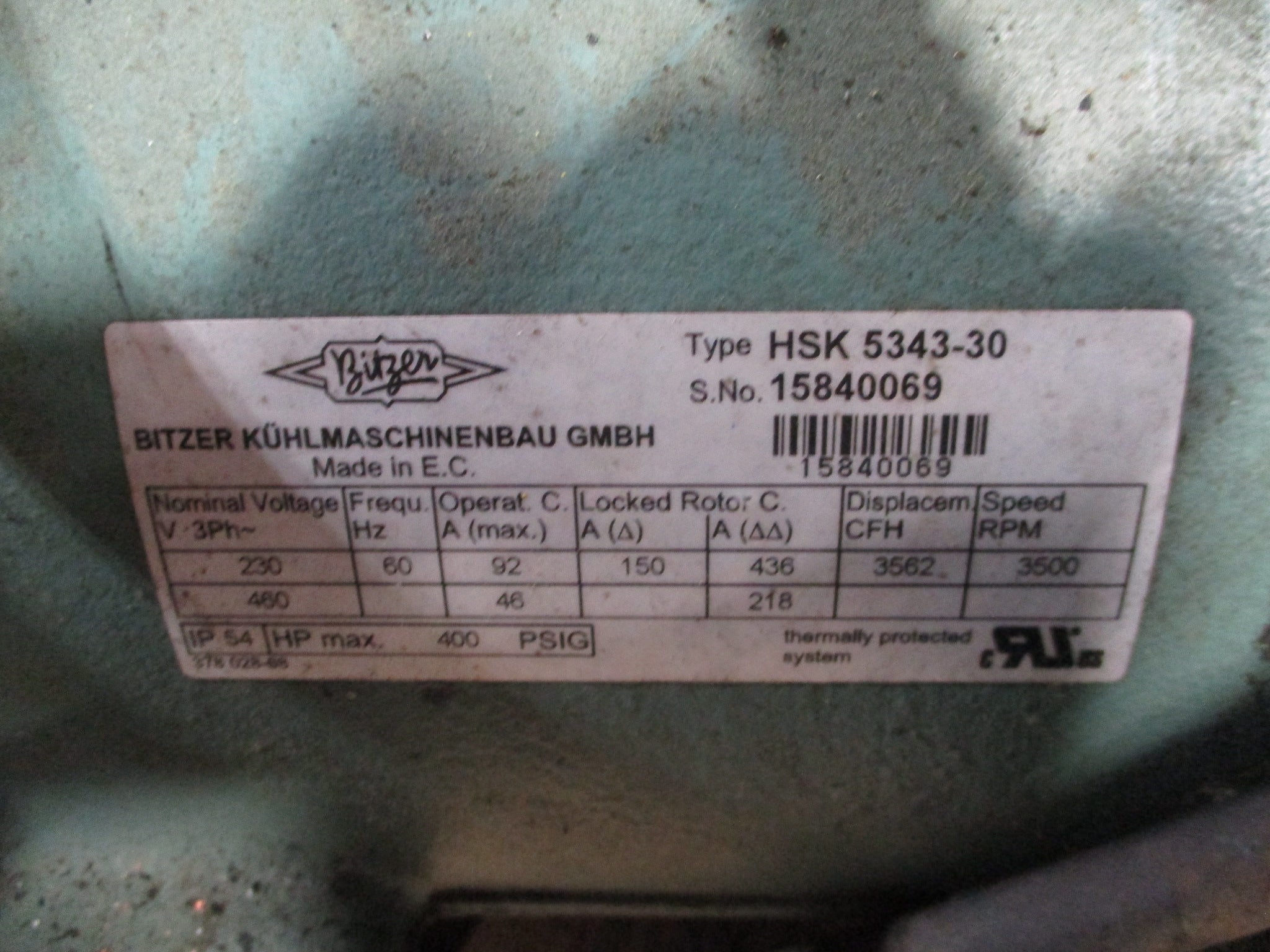 Bitzer Semi-Hermetic Screw Compressor HSK 5343-30 230/460V 60Hz 3500RPM 30KW