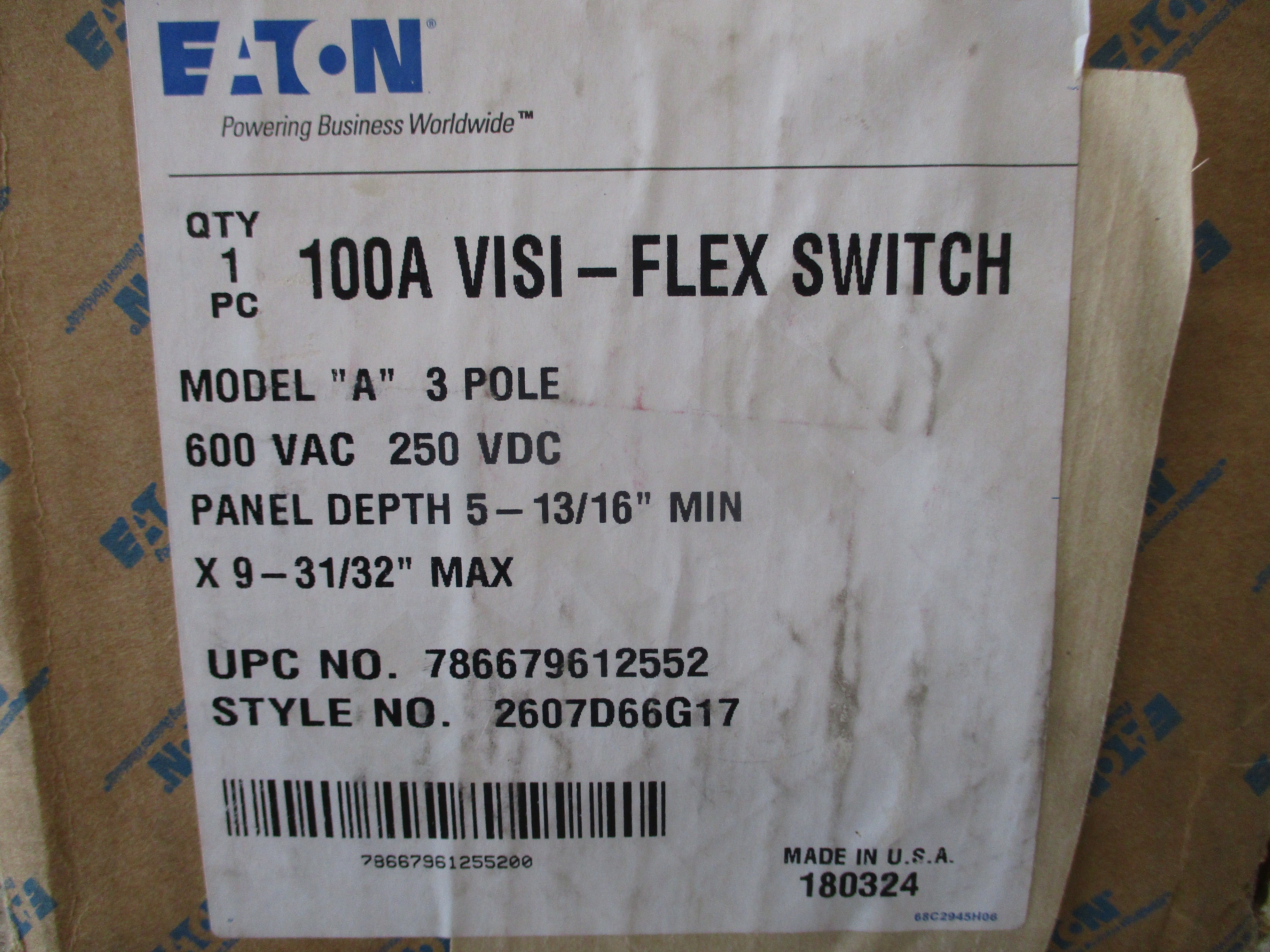 Eaton Visi-Flex Switch 2607D66G17 100A 600V 3P New Surplus