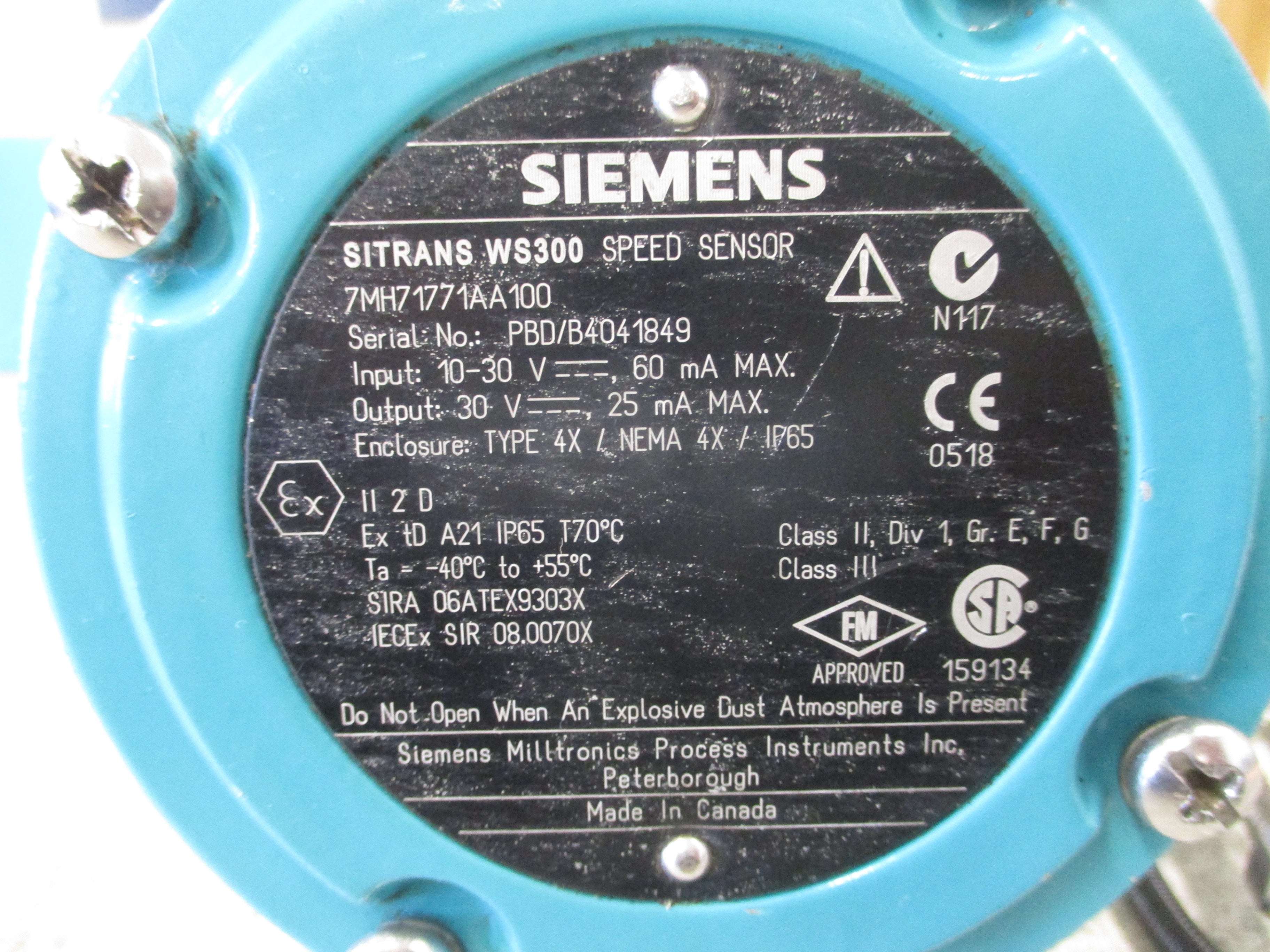 Siemens Sitrans WS300 Speed Sensor 7MH71771AA100 Used