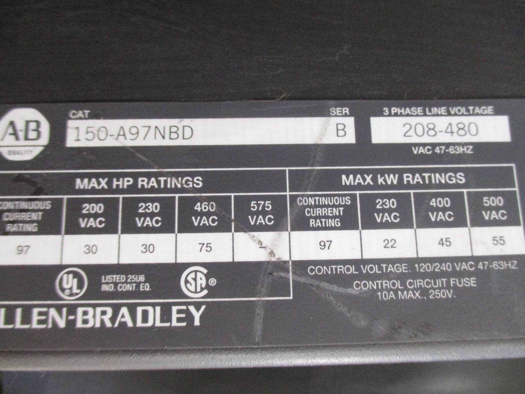 Allen-Bradley SMC Plus Soft Start 150-A97NBD 75HP 120/240V Control Used