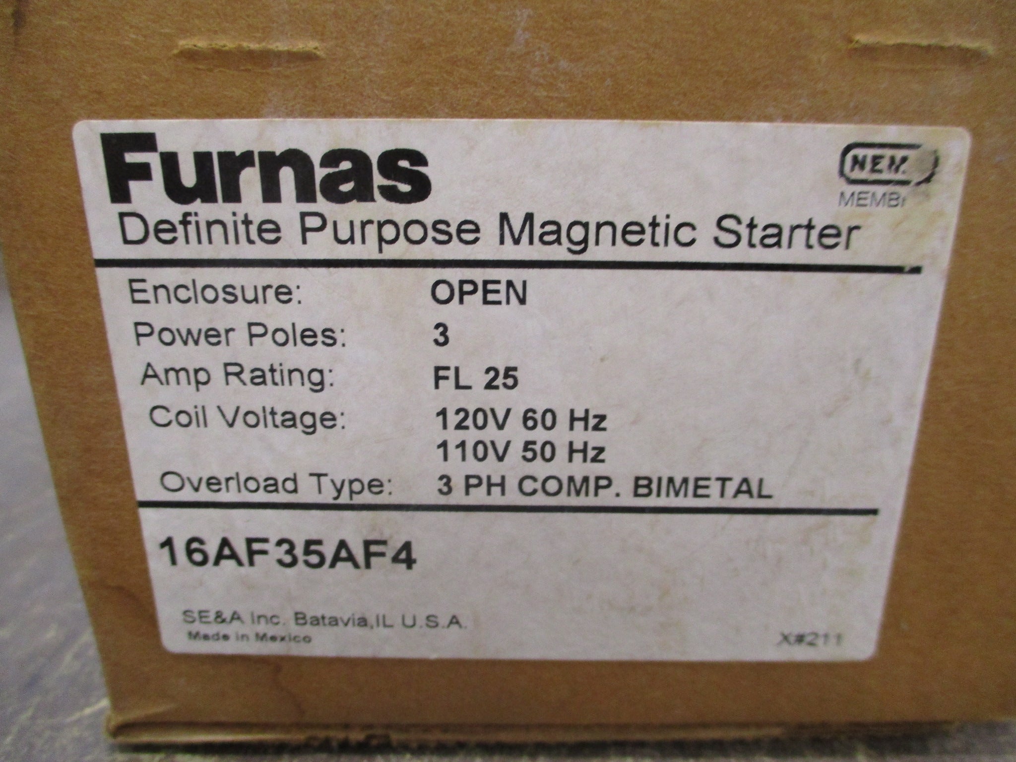 Furnas Definite Purpose Starter 16AF35AF4 120V Coil 25A 3P New Surplus