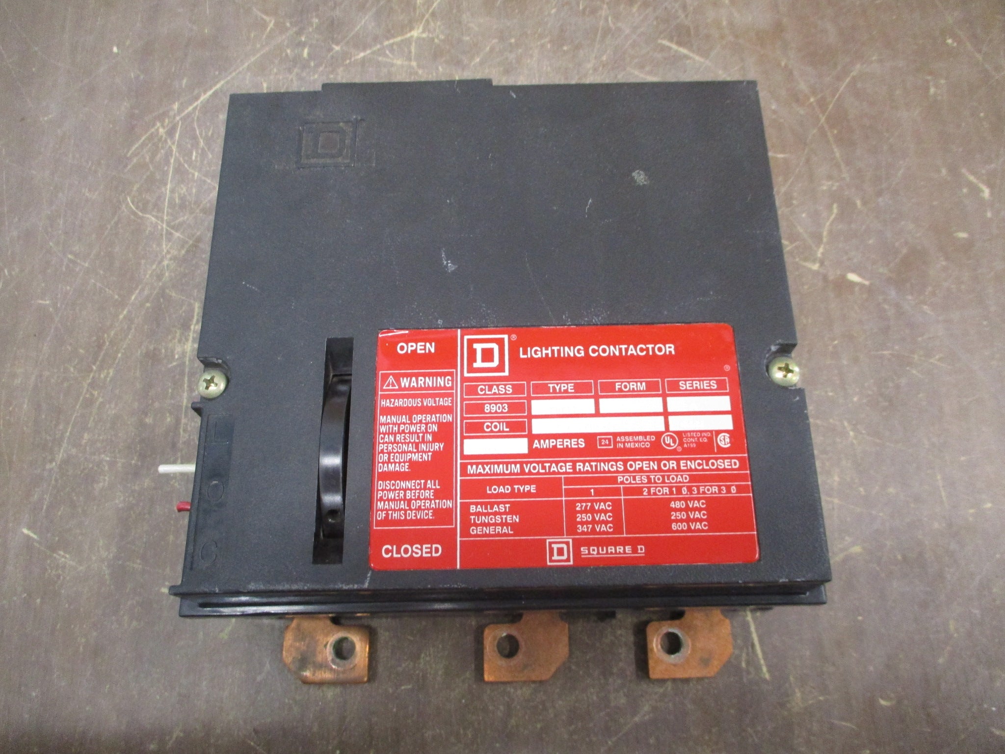 Square D Lighting Contactor 8903 PB011B Ser. A 120/208V Coil 100A 600V Used