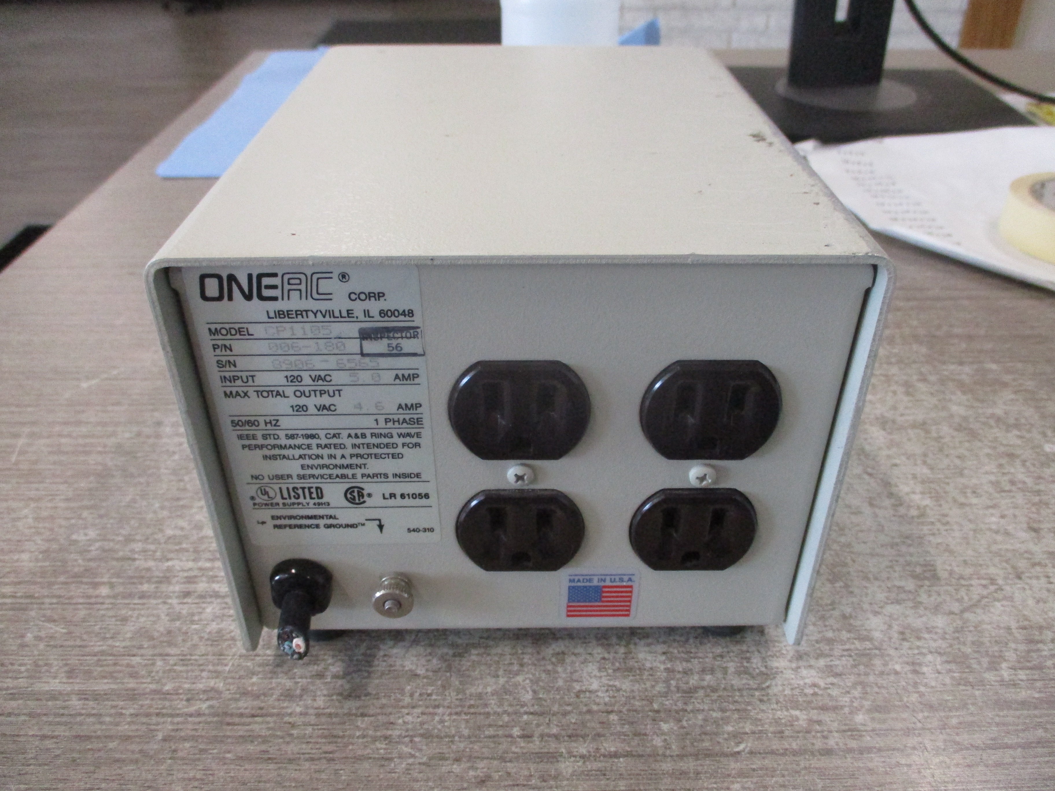 ONEAC CP1105 Power Line Conditioner 006-180 Input: 120VAC 5.0A Output: 120VAC 4.6A 50/60Hz 1Ph *No Power Cord* Used