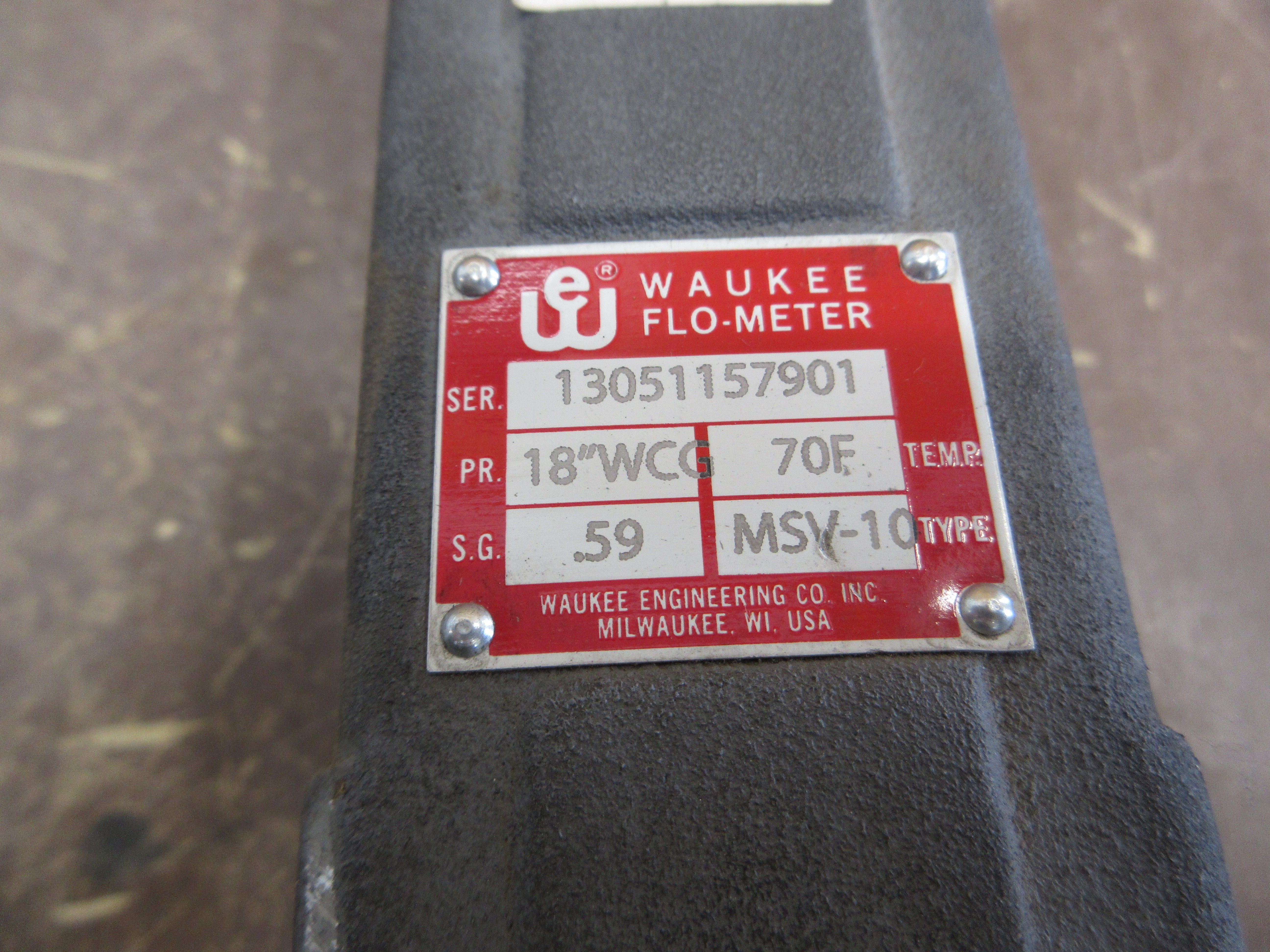 Waukee Endothermic Gas Flo-Meter MSV-10 SG: 0.59 PR: 18" WCG Temp: 70°F Used