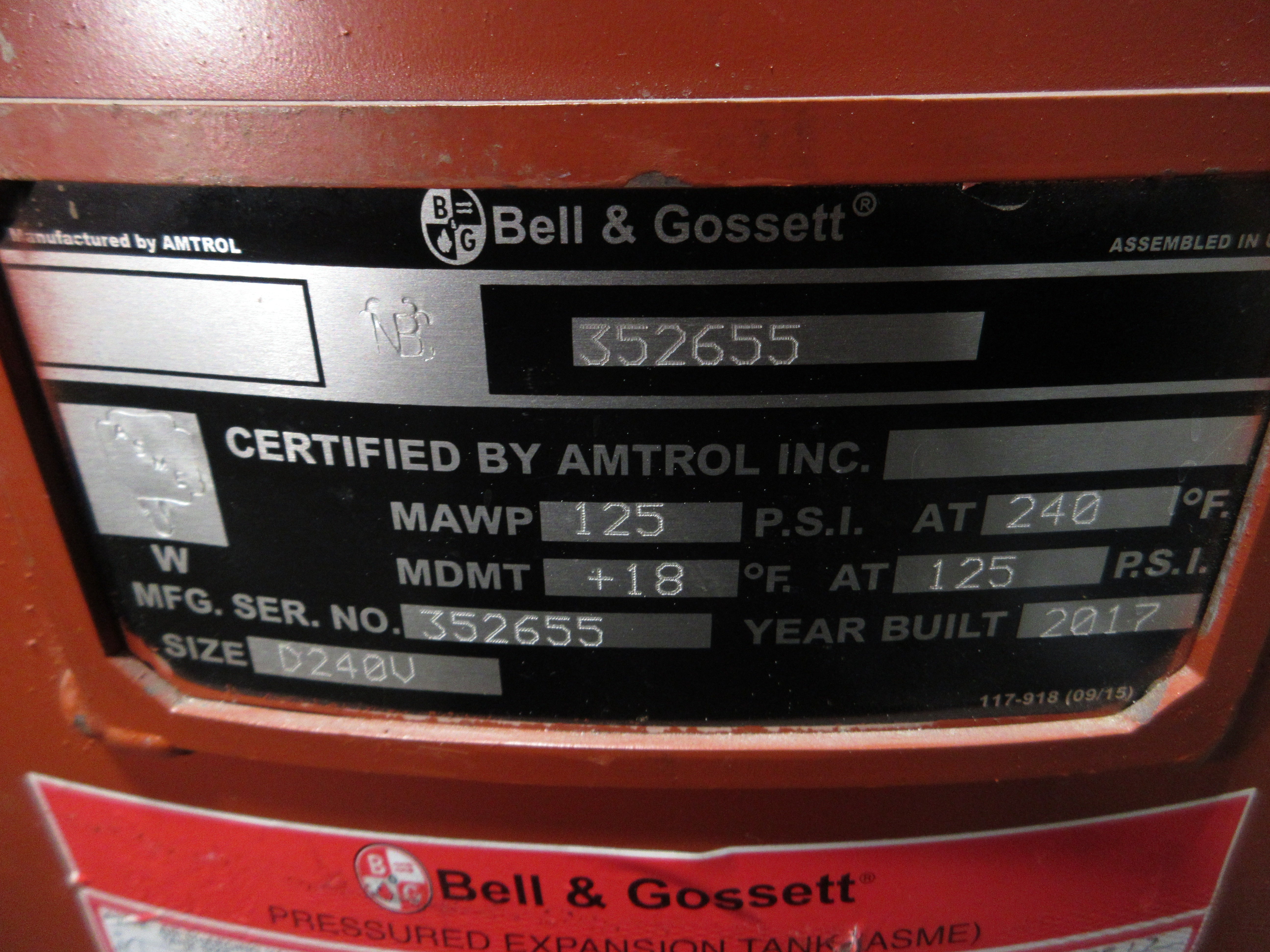 Bell & Gossett Pressurized Expansion Tank D-240 140-Gallon Used