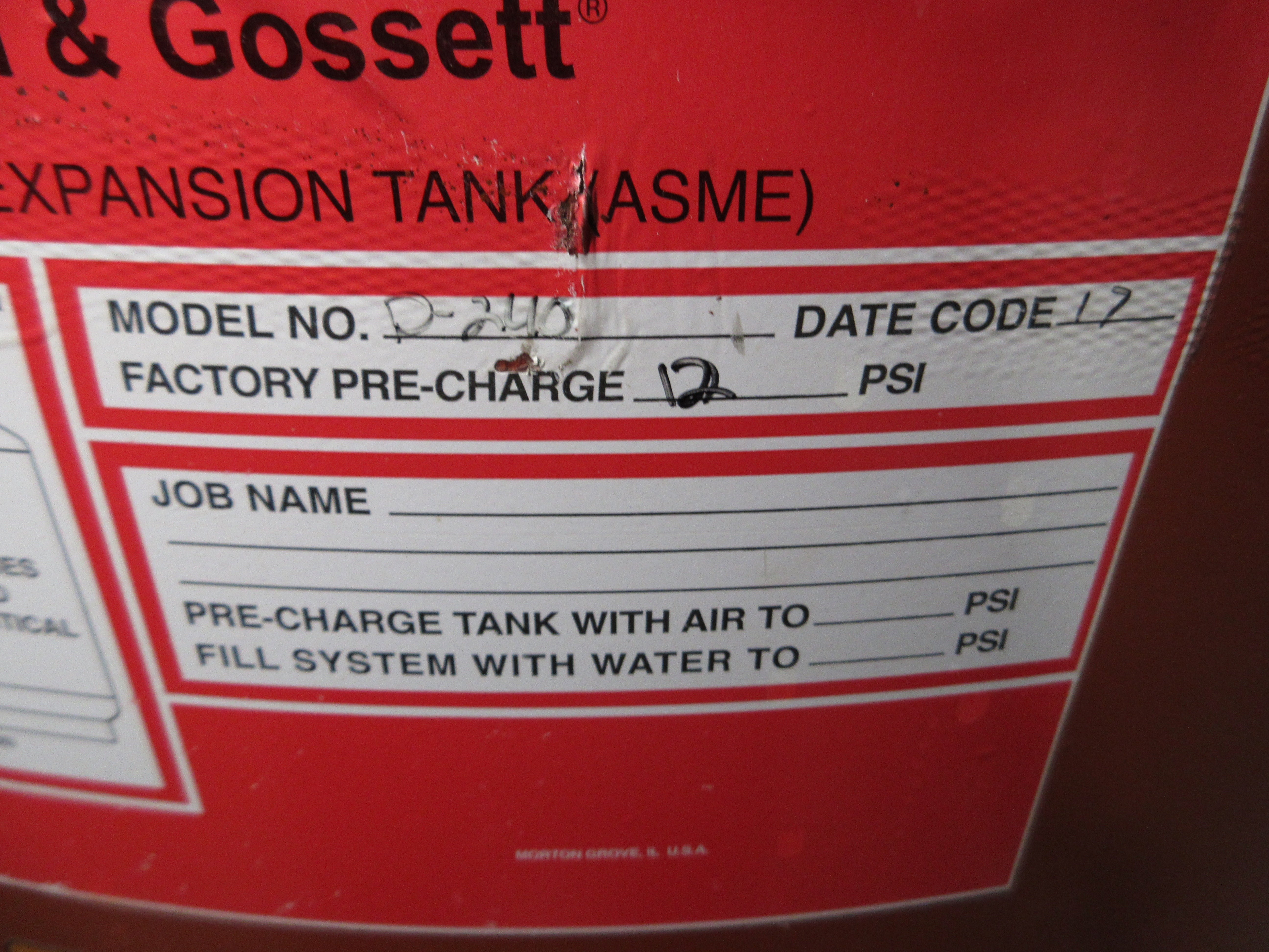 Bell & Gossett Pressurized Expansion Tank D-240 140-Gallon Used