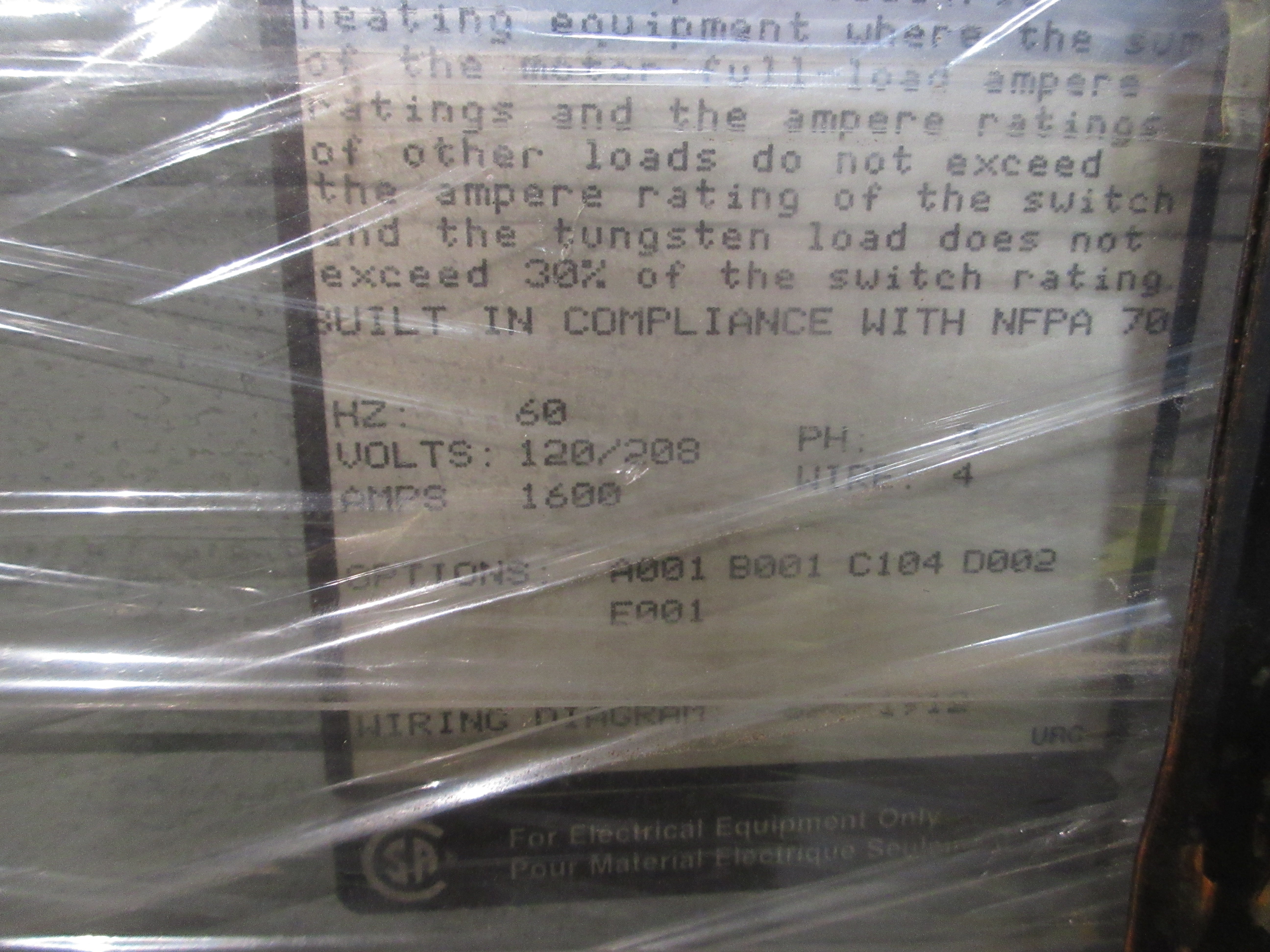 Cummins Onan Automatic Transfer Switch OTCU1600C 1600A 120/208V 60Hz 3Ph 4W Used