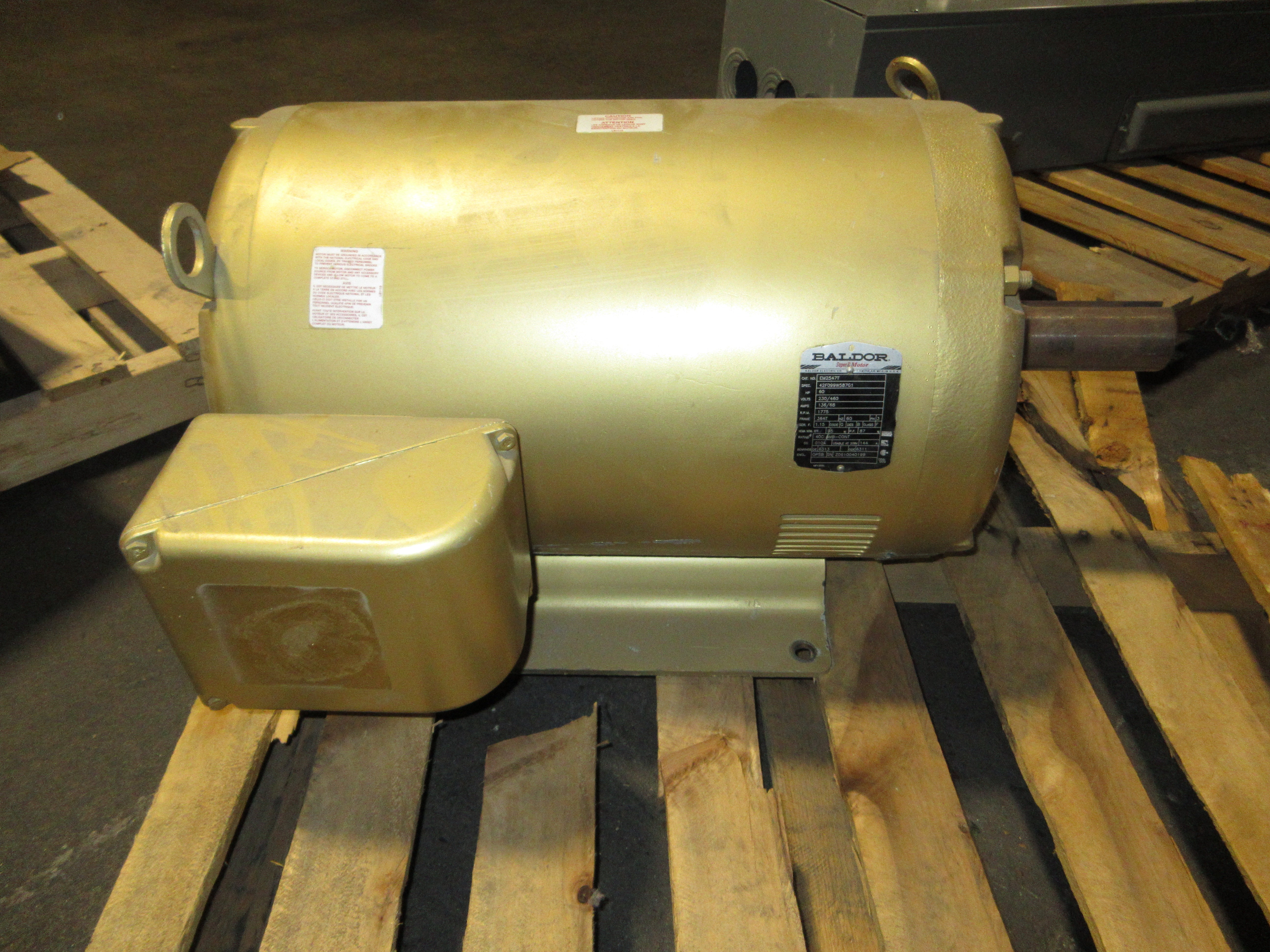 Baldor Motor EM2547T 60HP 1800RPM 230/460V 136/68A 3Ph 60Hz Frame: 364T Used