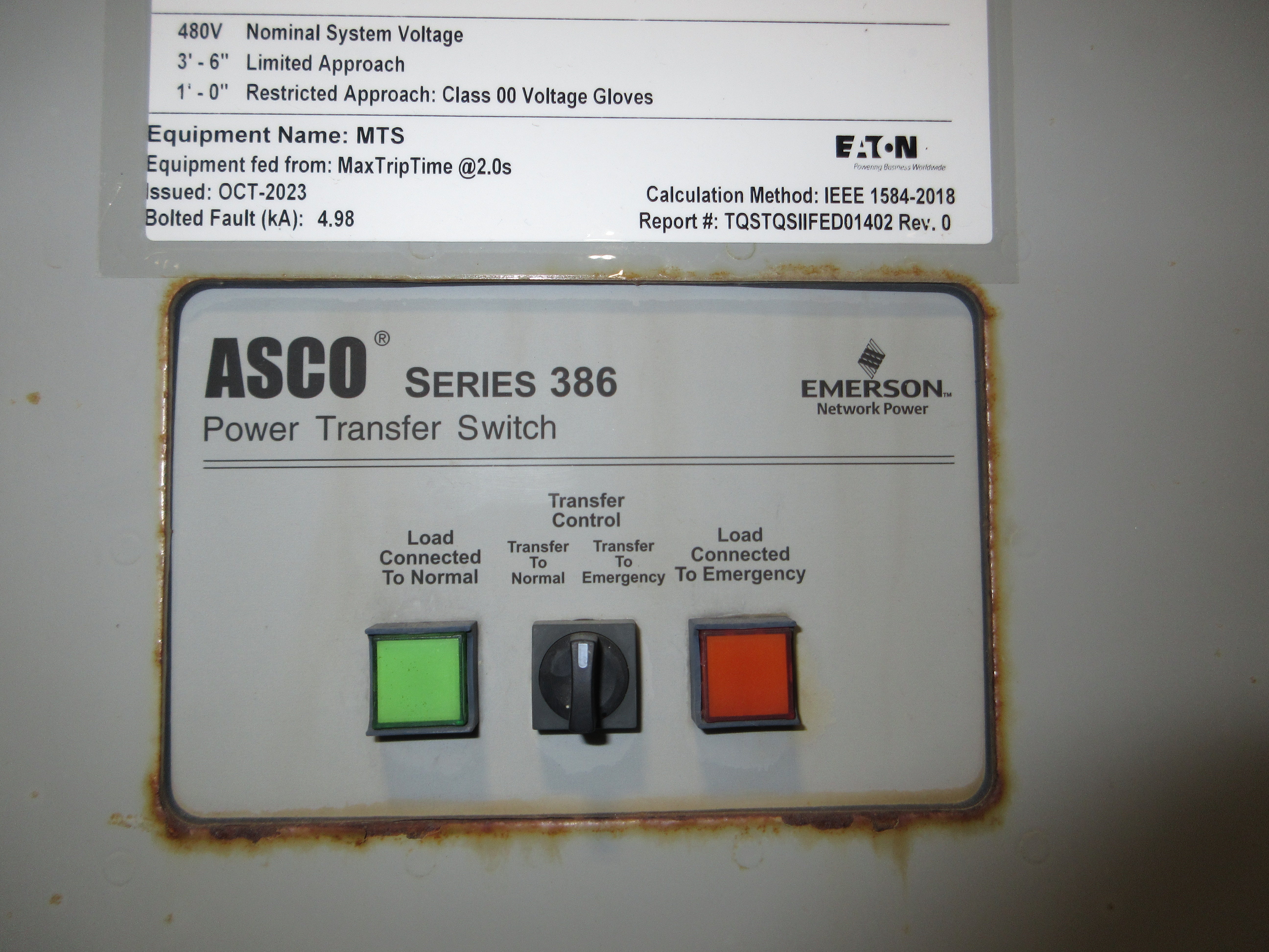 Asco Non-Automatic Transfer Switch H00386B30800N10F 800A 480V 3Ph Used