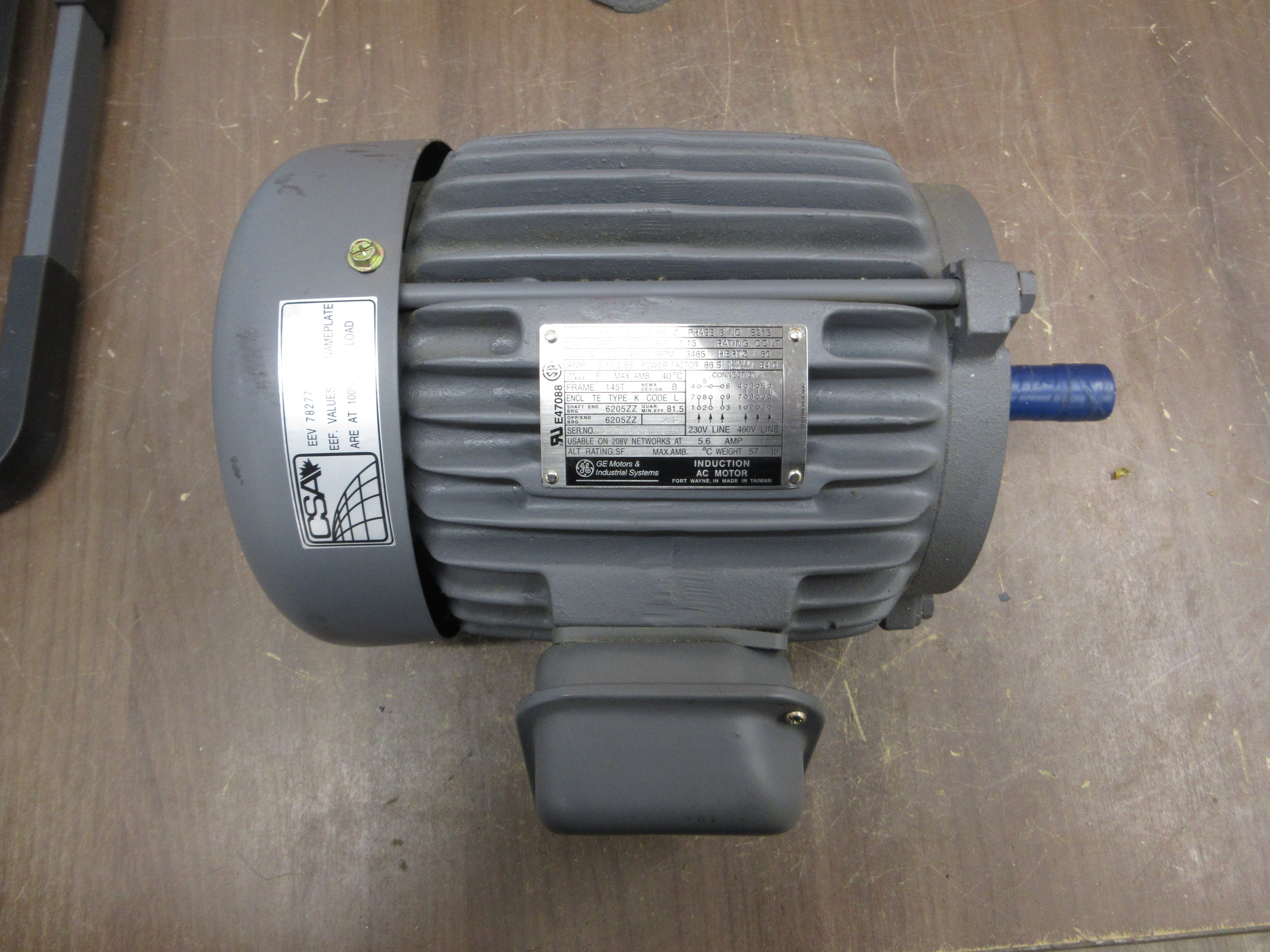 GE Induction AC Motor 5KE145BC105 2HP 3600RPM 230/460V 5.1/2.55A 3Ph 60Hz Used