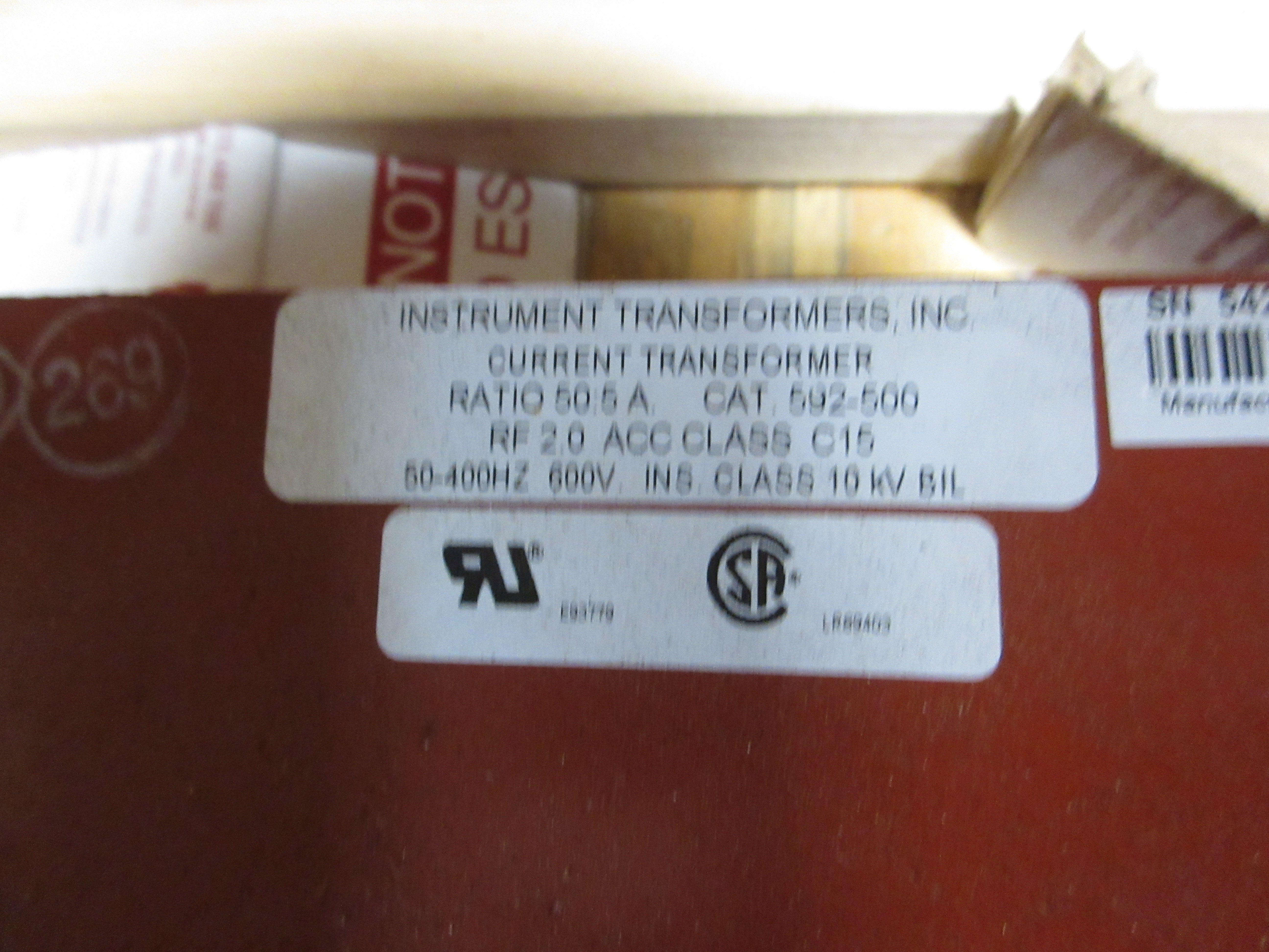 Instrument Transformers Current Transformer 592-500 Ratio 50:5A 600V 50-400Hz