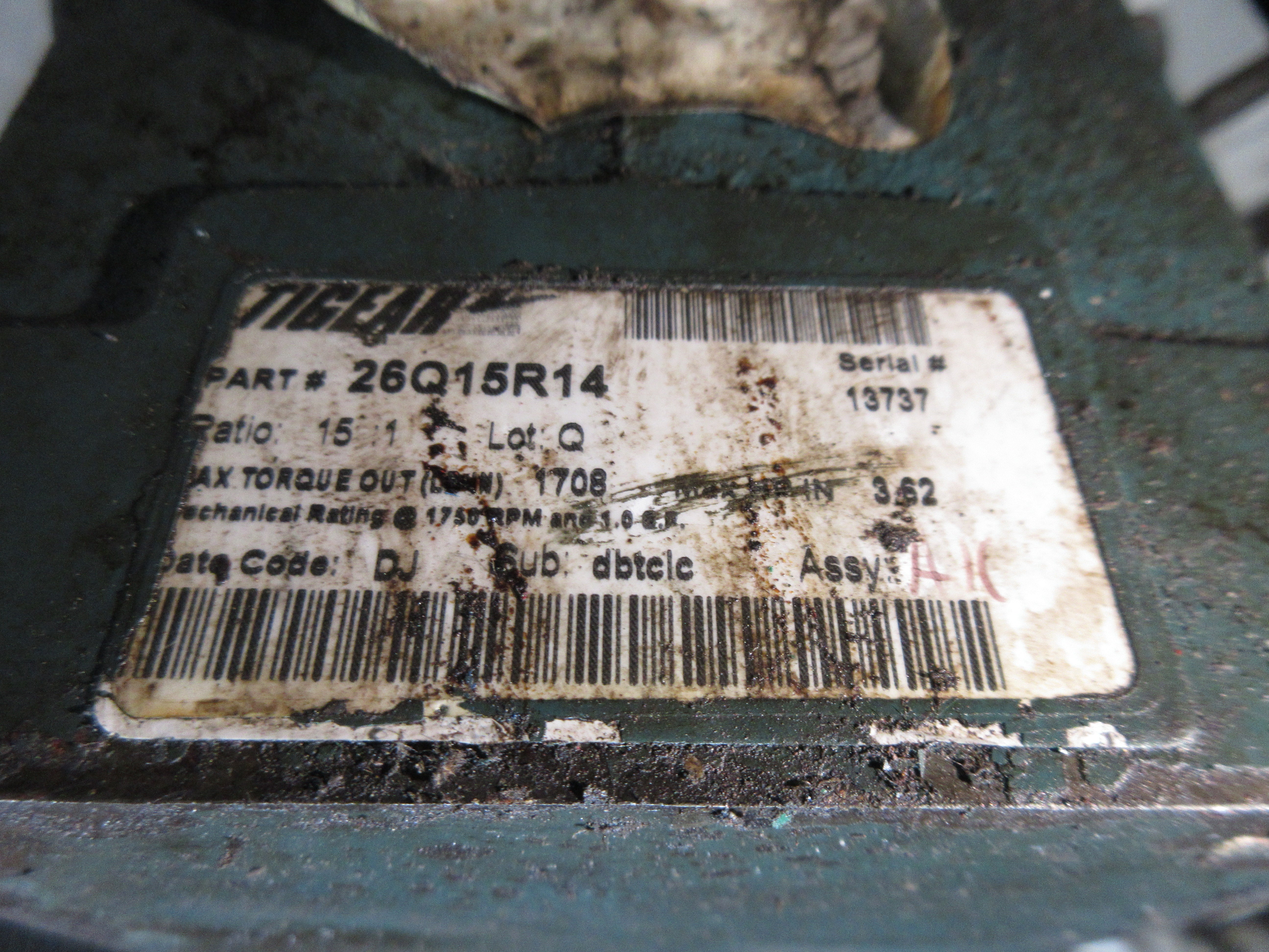 Dodge Tigear 2 Gearmotor 26Q15R14 Max HP In 3.62, Max Torque Out (LB-IN) 1708