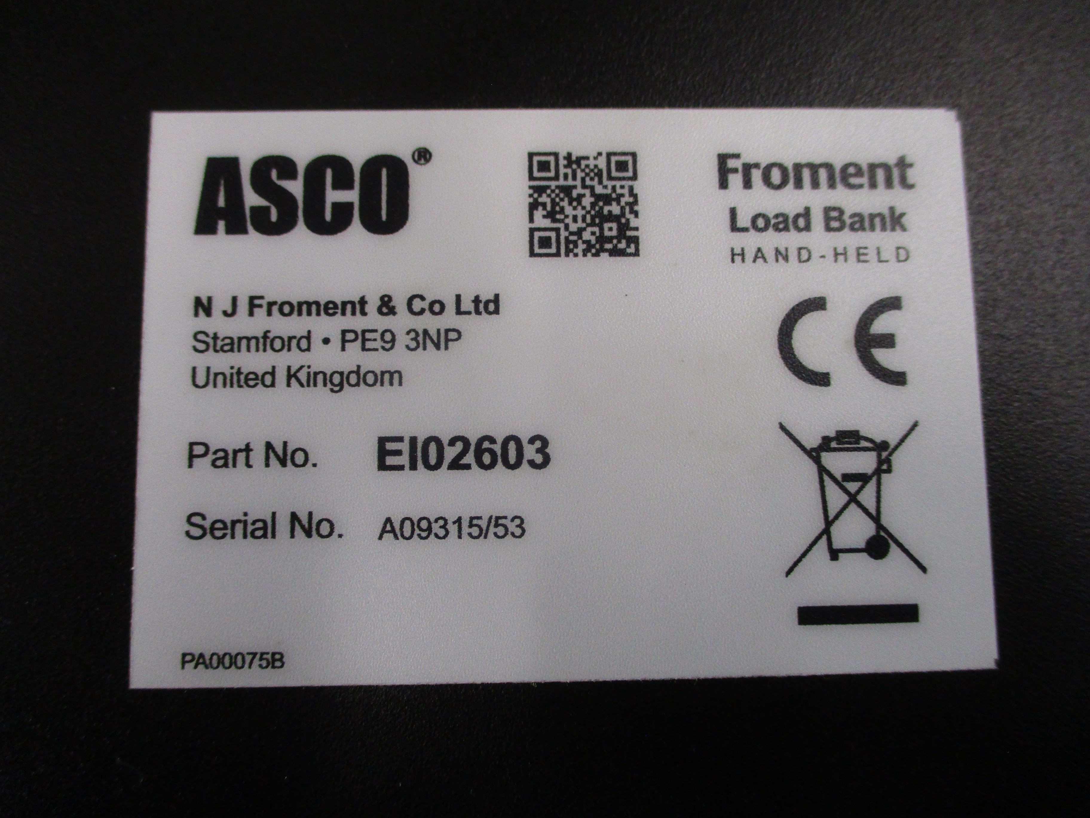 Asco Sigma Froment Load Bank Control EI02603 Used
