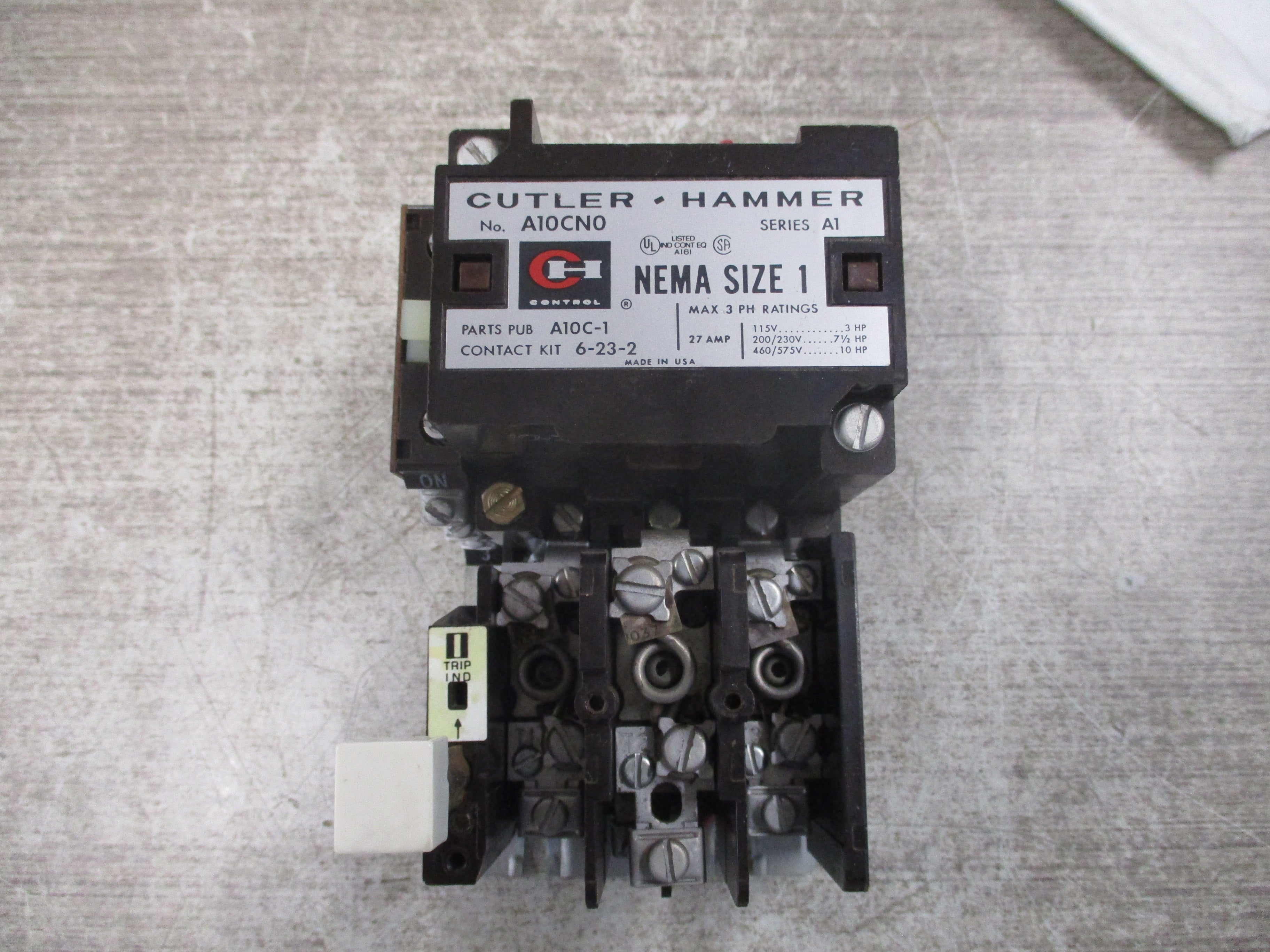 Cutler-Hammer Size 1 Starter A10CN0 Ser. A1 120V Coil 27A Used