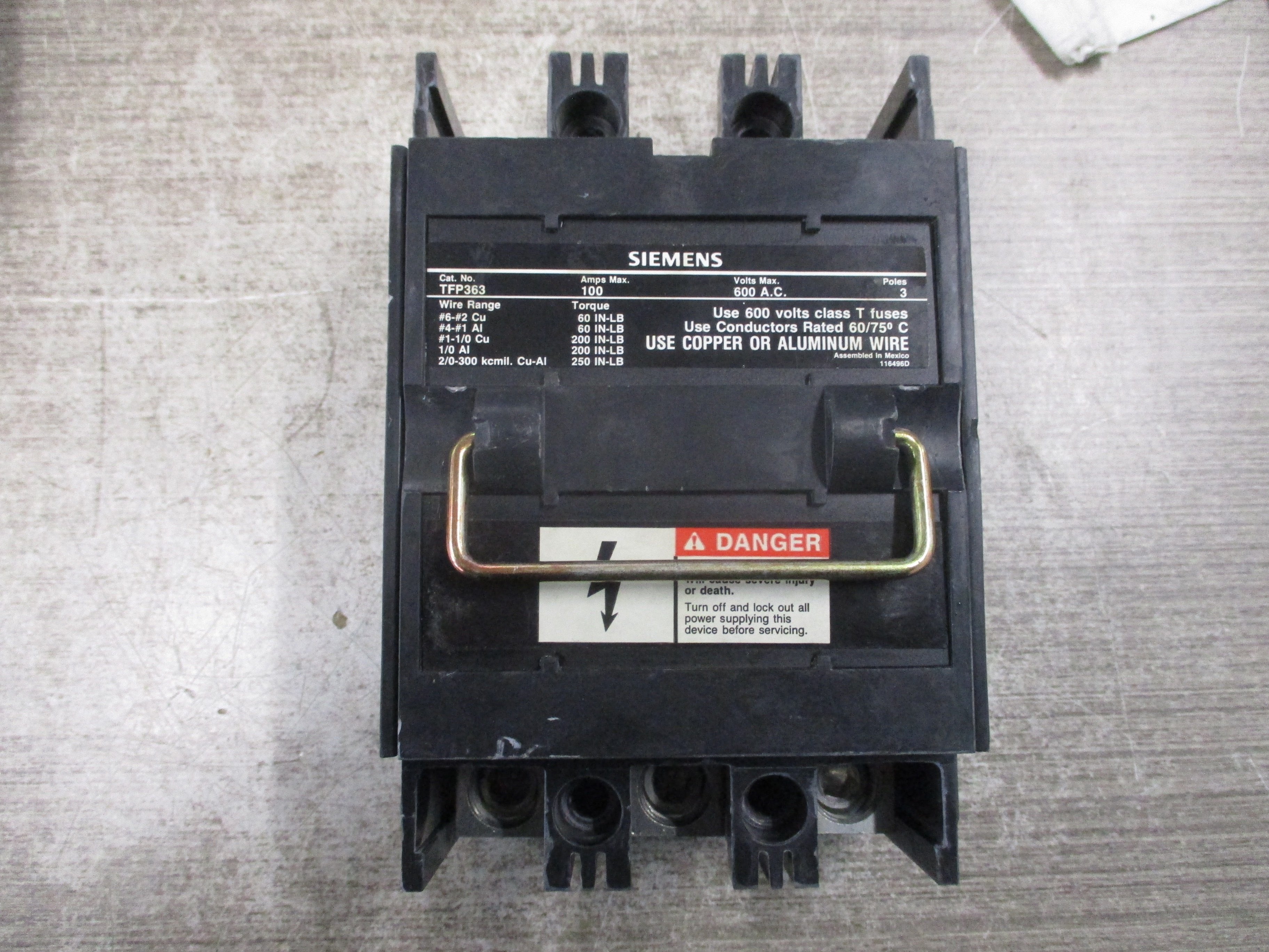 Siemens Fuse Pullout Switch TFP363 100A 600V 3P Used