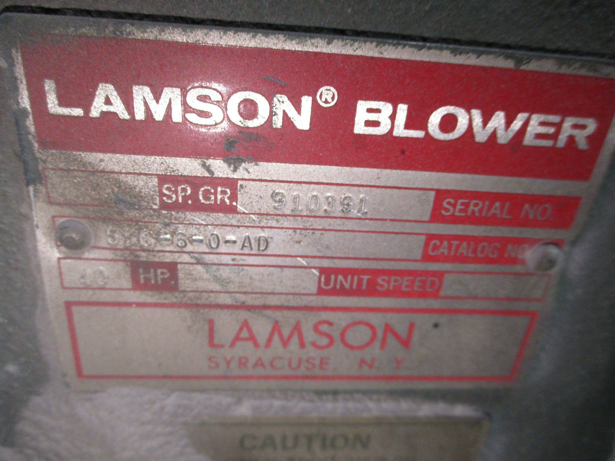 Lamson Centrifugal Blower 556-6-0-AD 40HP 3560RPM 230/460V 60Hz Used