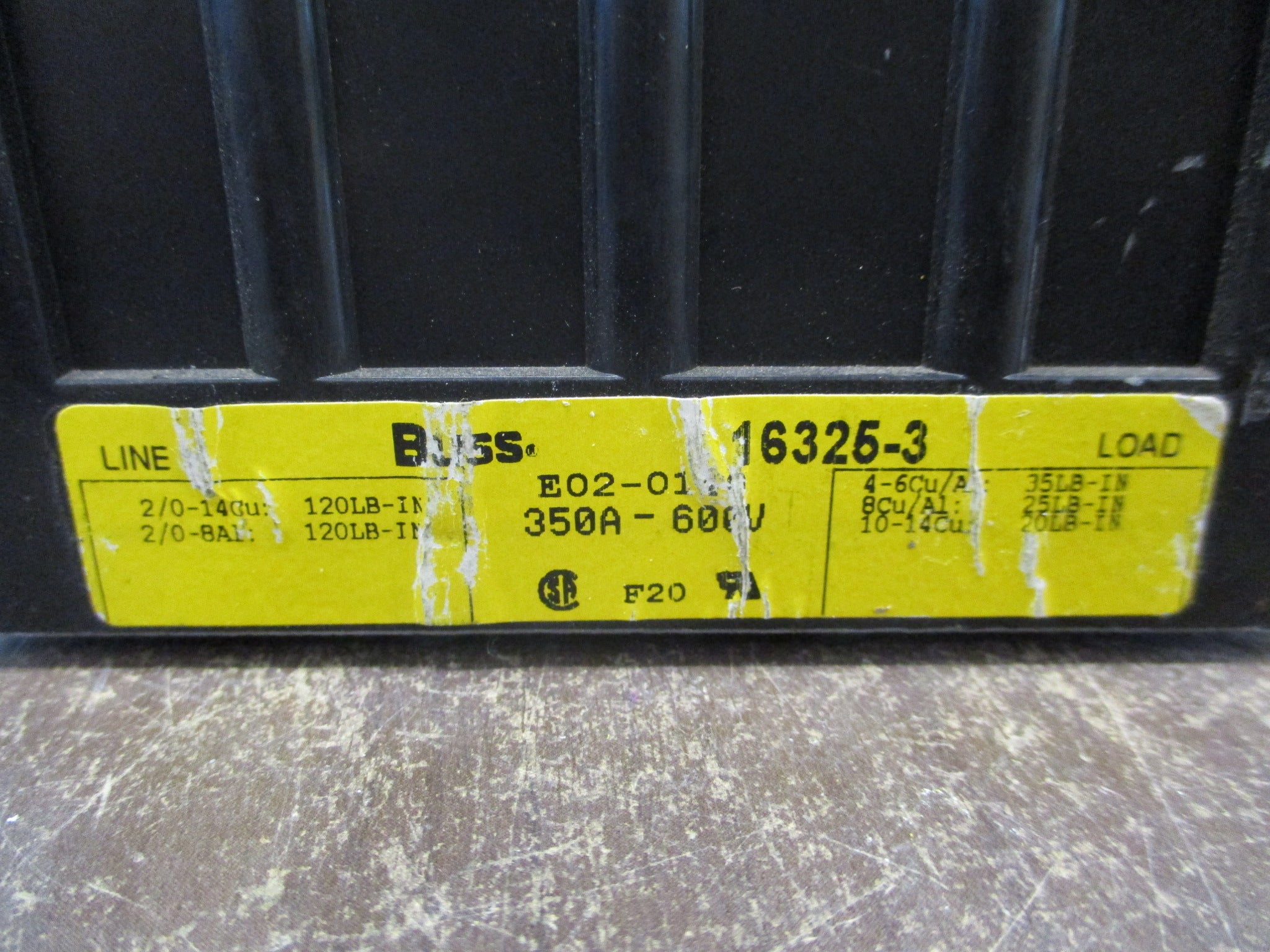Buss Power Distribution Block 16325-3 350A 600V 3P Used