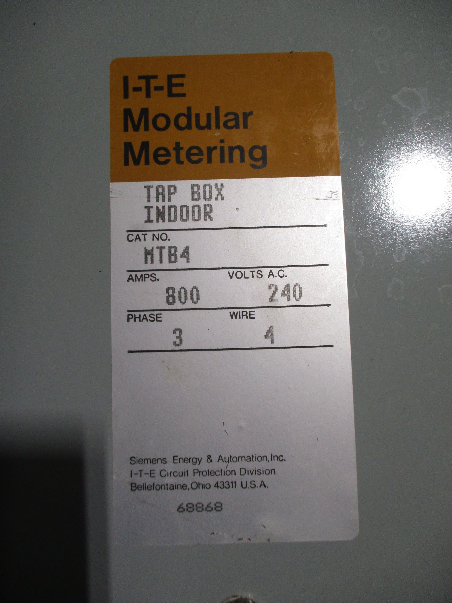 ITE Modular Meter Center W2MM4AB/W2MM3/MTB4 800A 208Y/120V 3Ph 4W 7-Position
