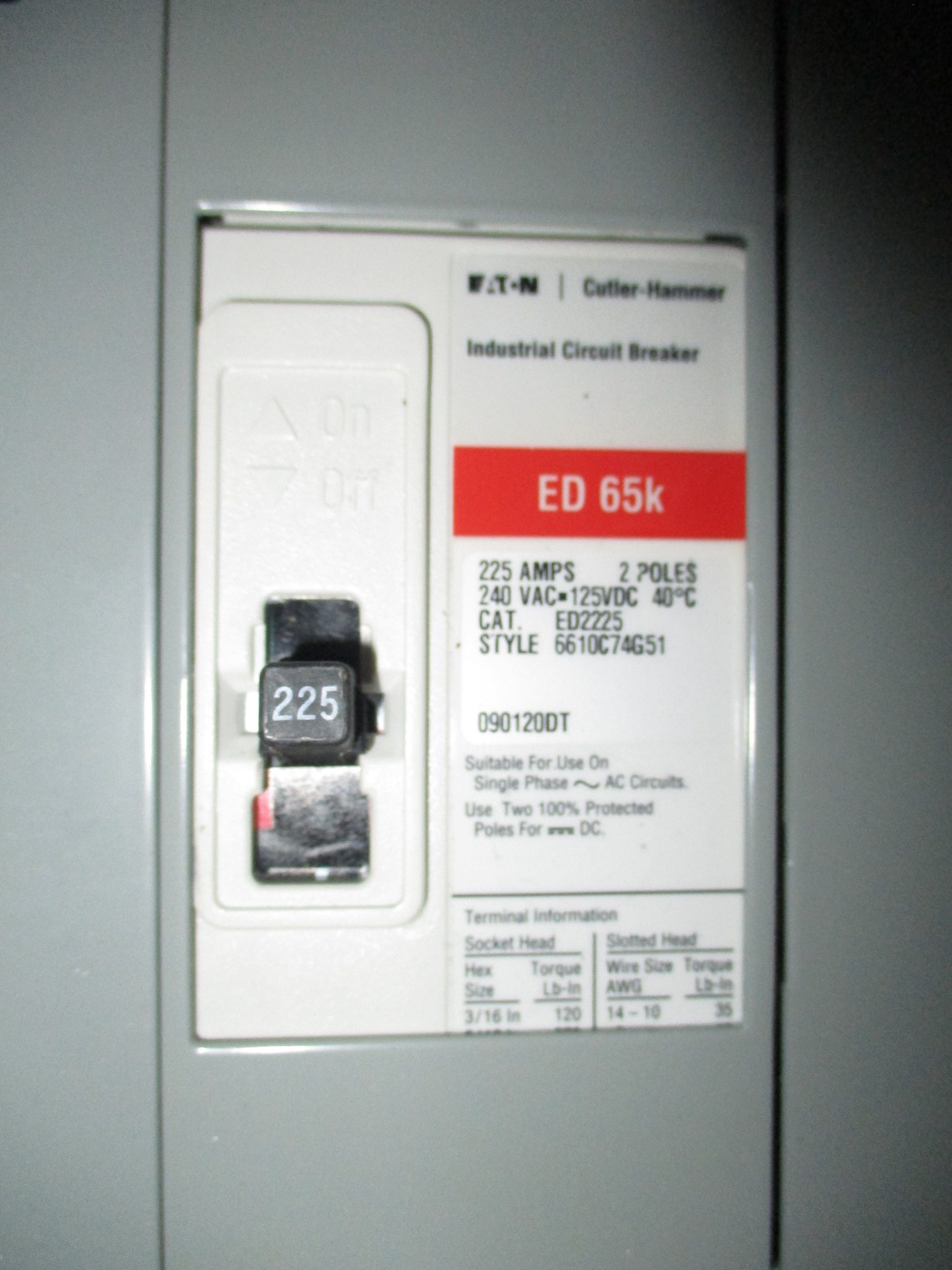 Eaton Pow-r-Line C Panelboard Interior PRL3A 125VDC 600A (4) ED2225 Breakers