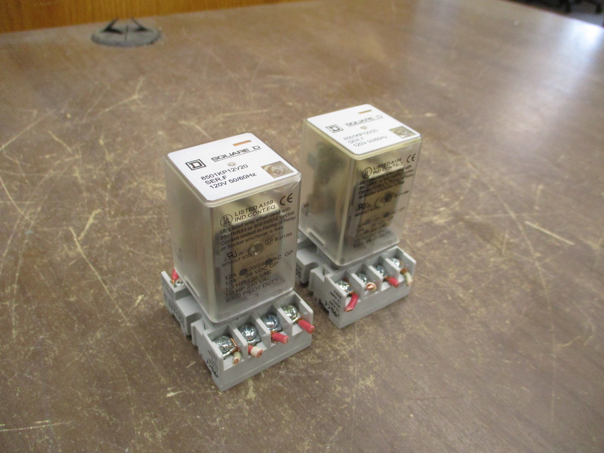 Square D Relay 8501KP12V20 Ser. F 120V Coil w/ Base *Lot of 2* Used