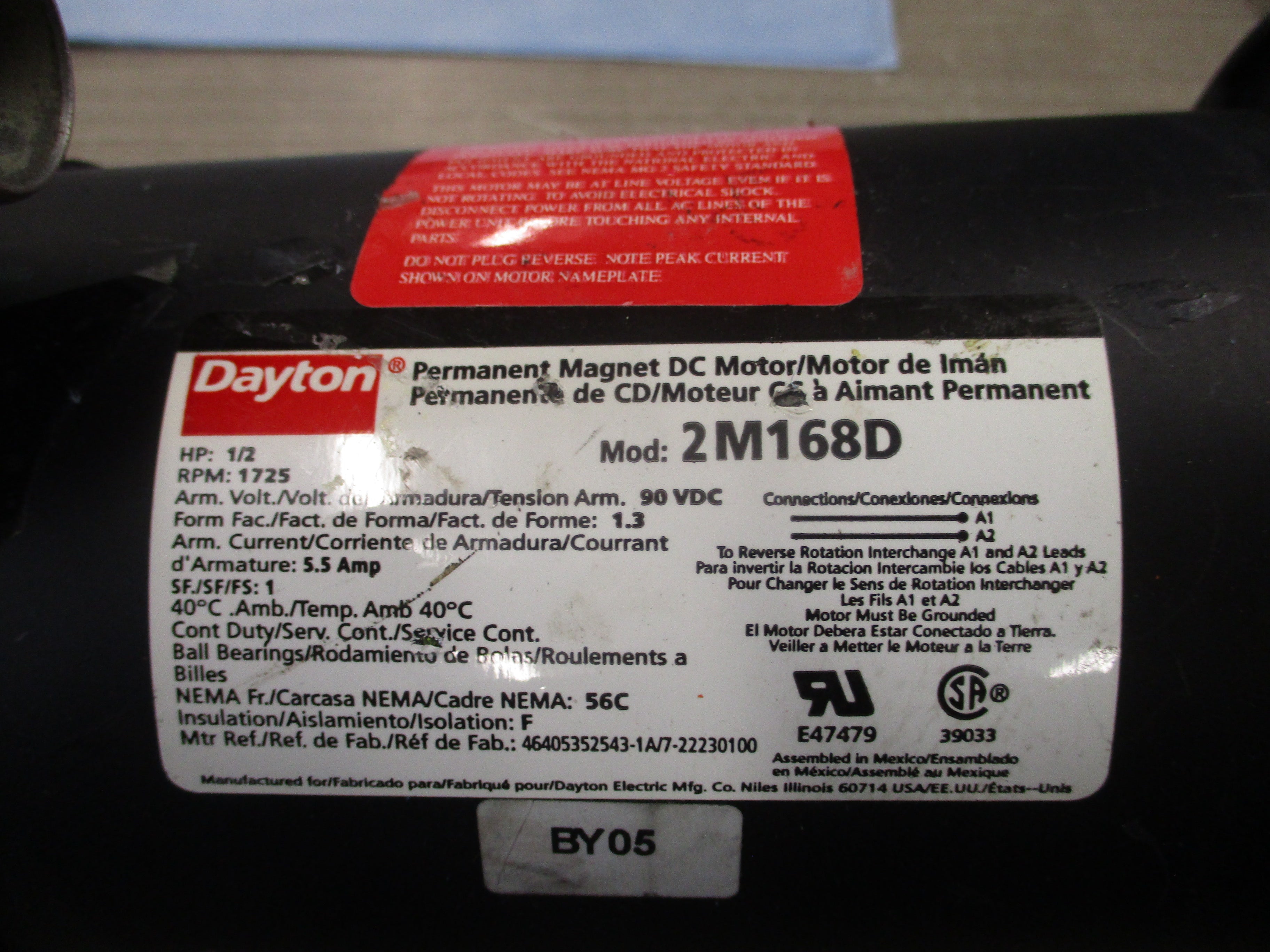 Dayton / Ohio DC Motor W/Gear 2M168D /28-70-094R 1/2HP 1725RPM Ratio 70:1 90VDC 5.5A Used