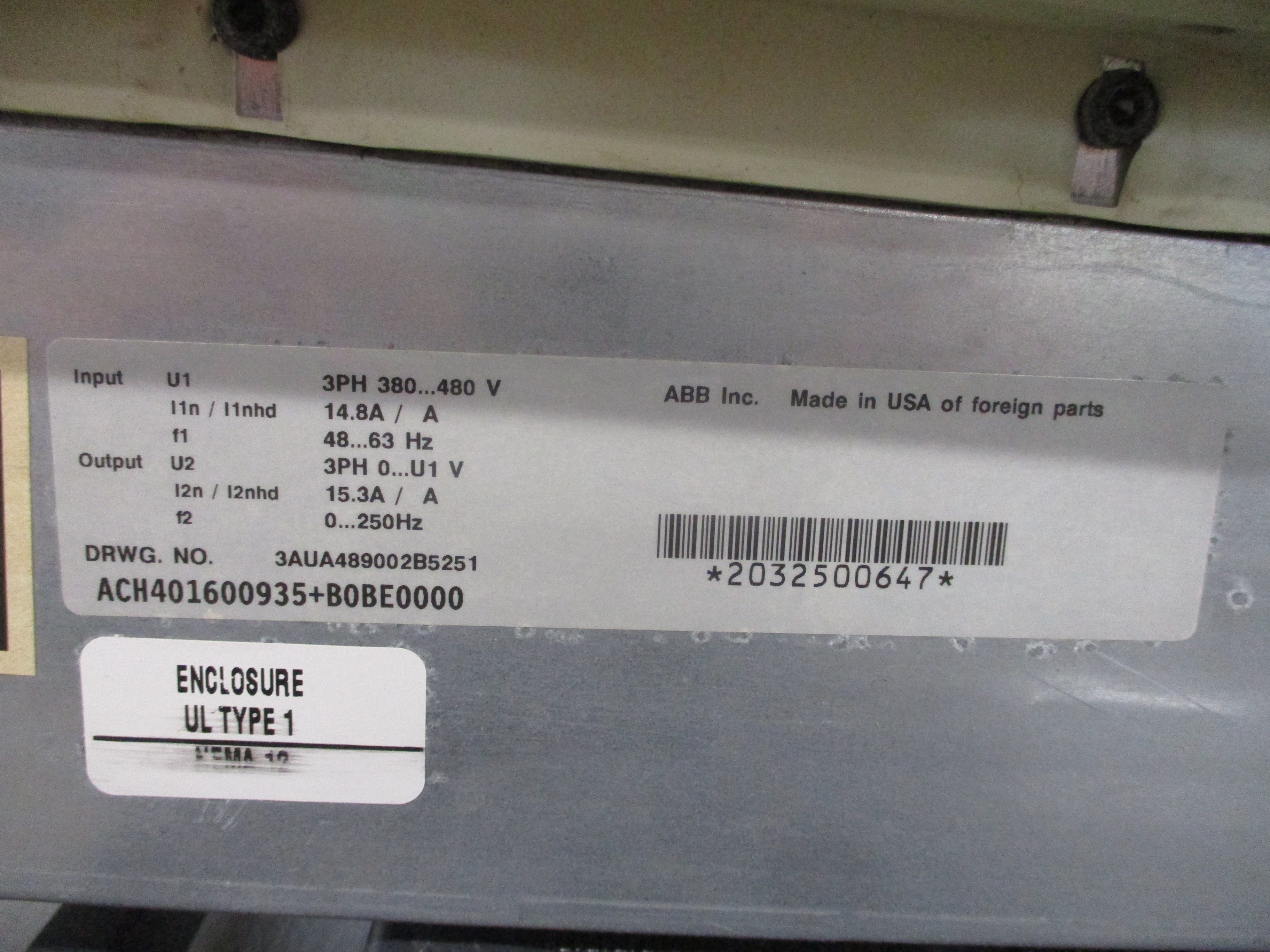 ABB ACH401 AC Drive W/Bypass ACH401600935+B0BE0000 10HP 3Ph Input: 3PH 380-480V