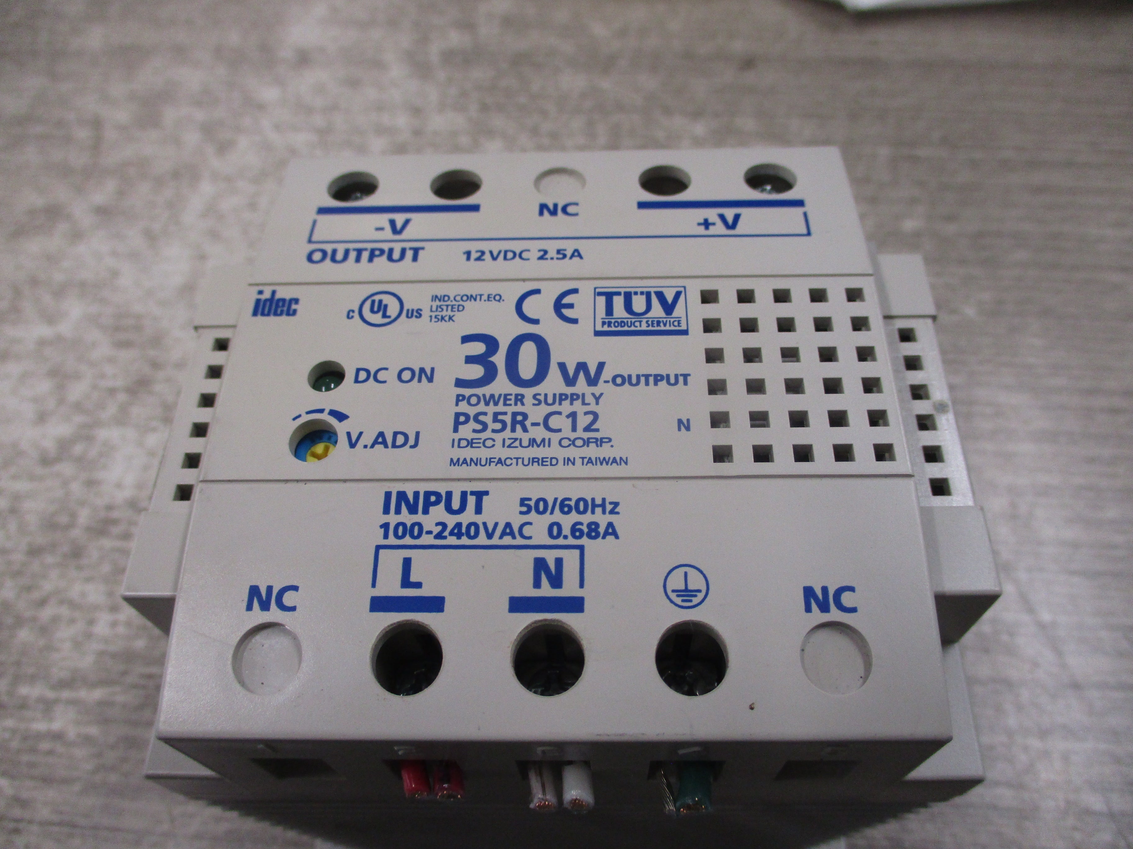 Idec Power Supply PS5R-C12 30W Input: 100-240VAC 50/60Hz 0.68A Output: 12VDC 2.5A Used