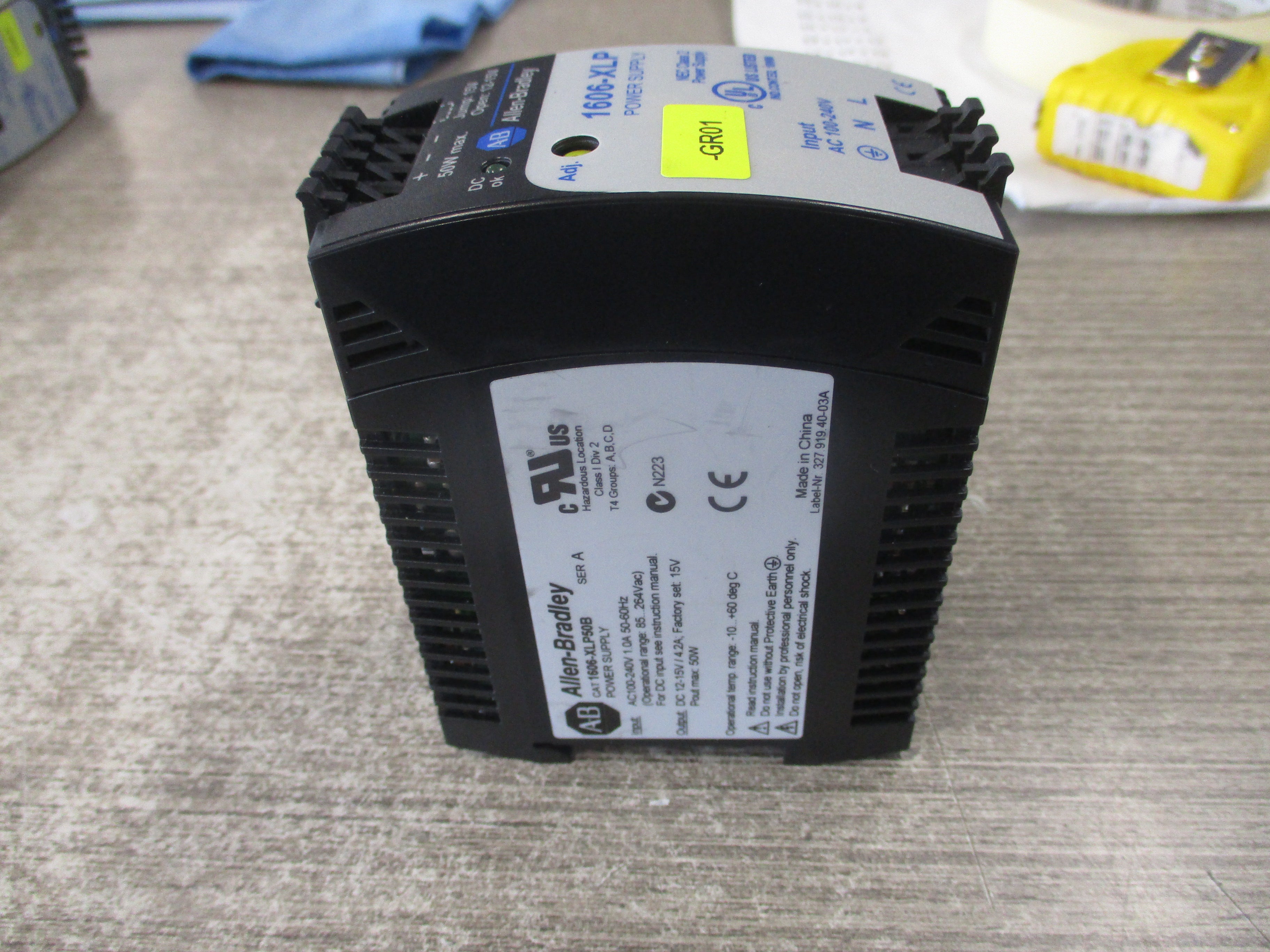 Allen-Bradley Power Supply 1606-XLP50B Ser. A 50W Input: 100-240VAC / 1.0A / 50-60Hz Output: 12-15VDC / 4.2A Used