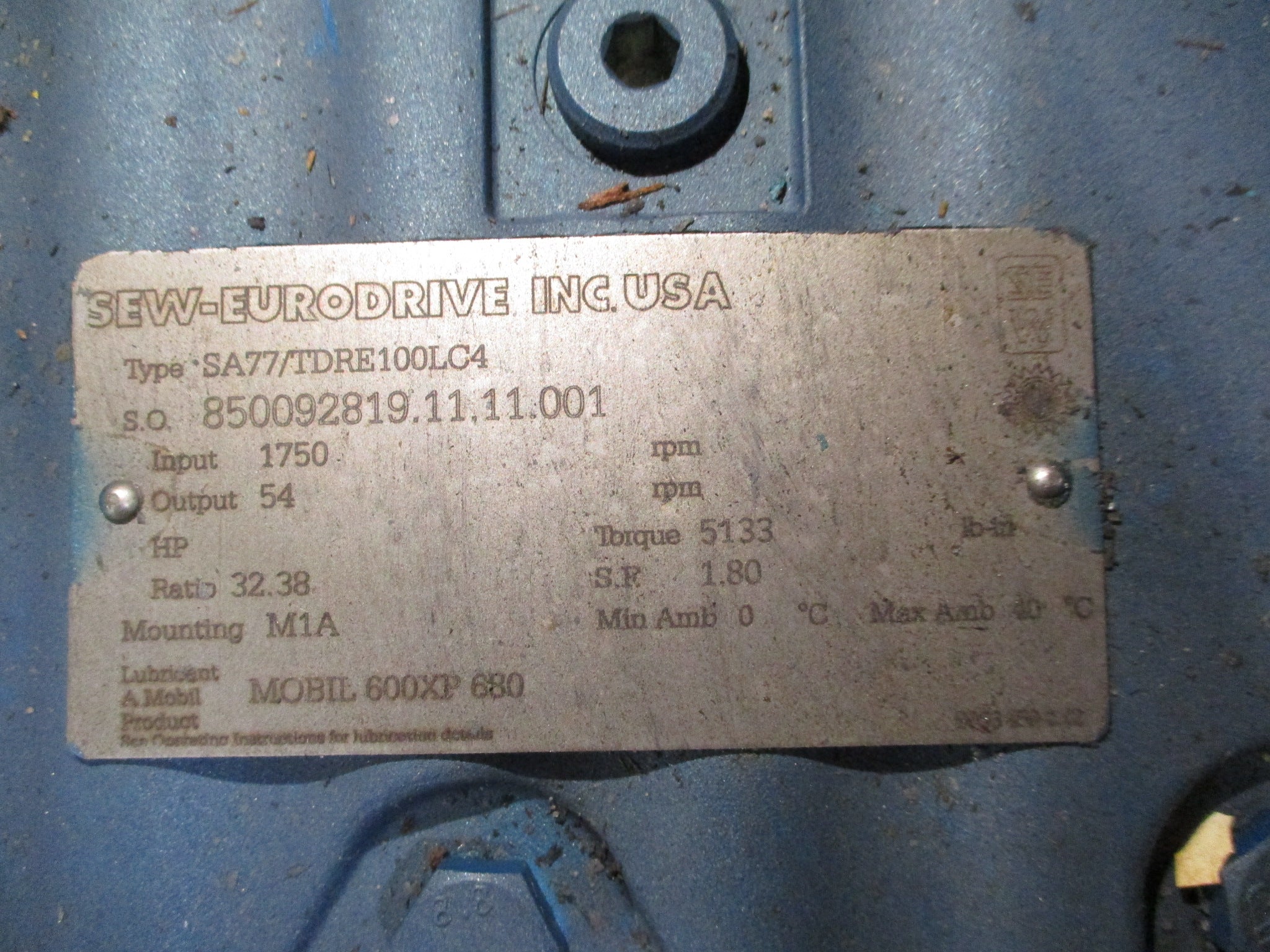 Sew-Eurodrive Gearmotor SA77/TDRE100LC4 5HP 54RPM Output 230/460V 60Hz 3Ph