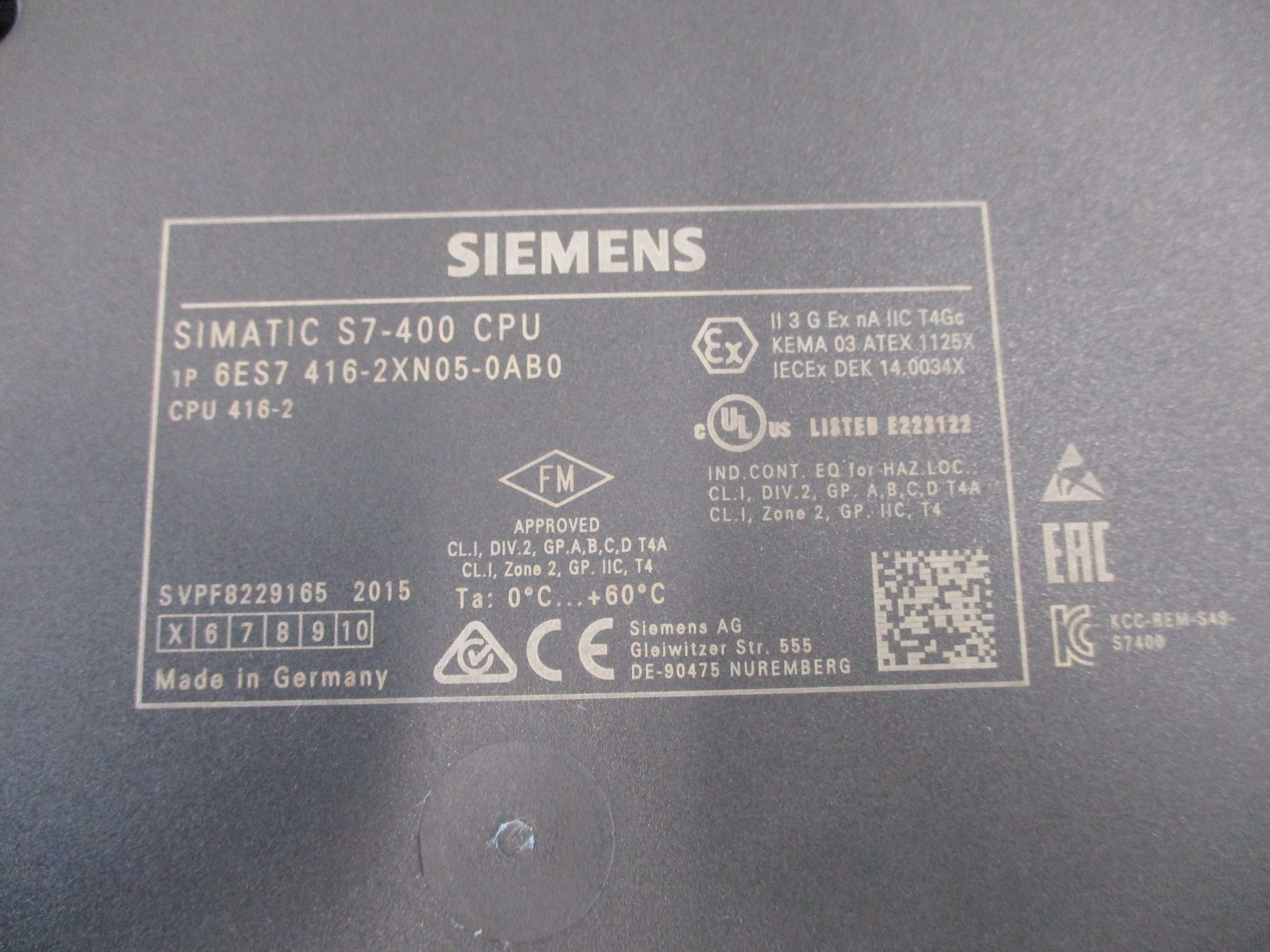 Siemens Simatic S7-400 CPU Module 6ES7 416-2XN05-0AB0 Used
