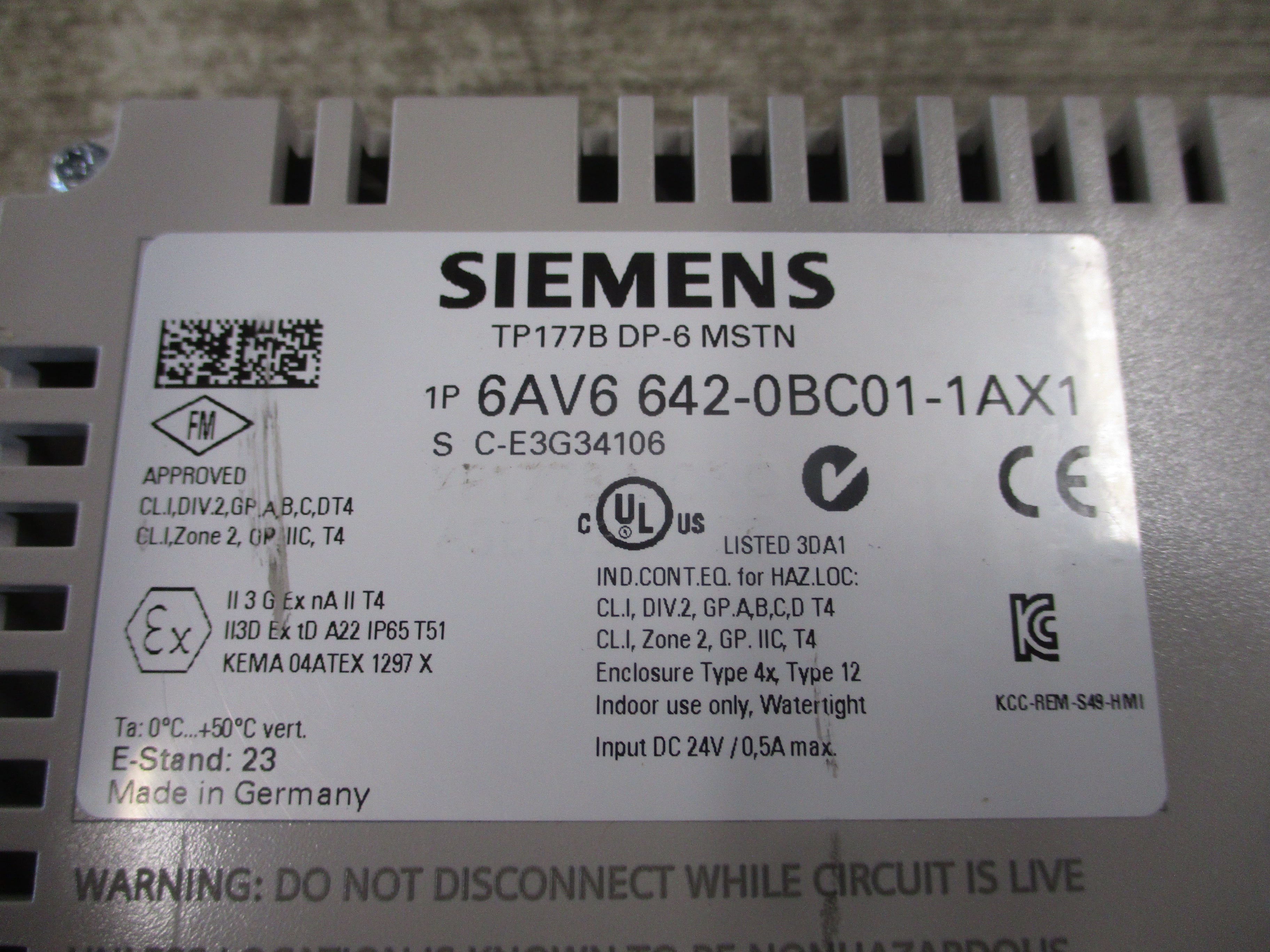 Siemens Simatic Touch Panel 6AV6 642-0BC01-1AX1 Used