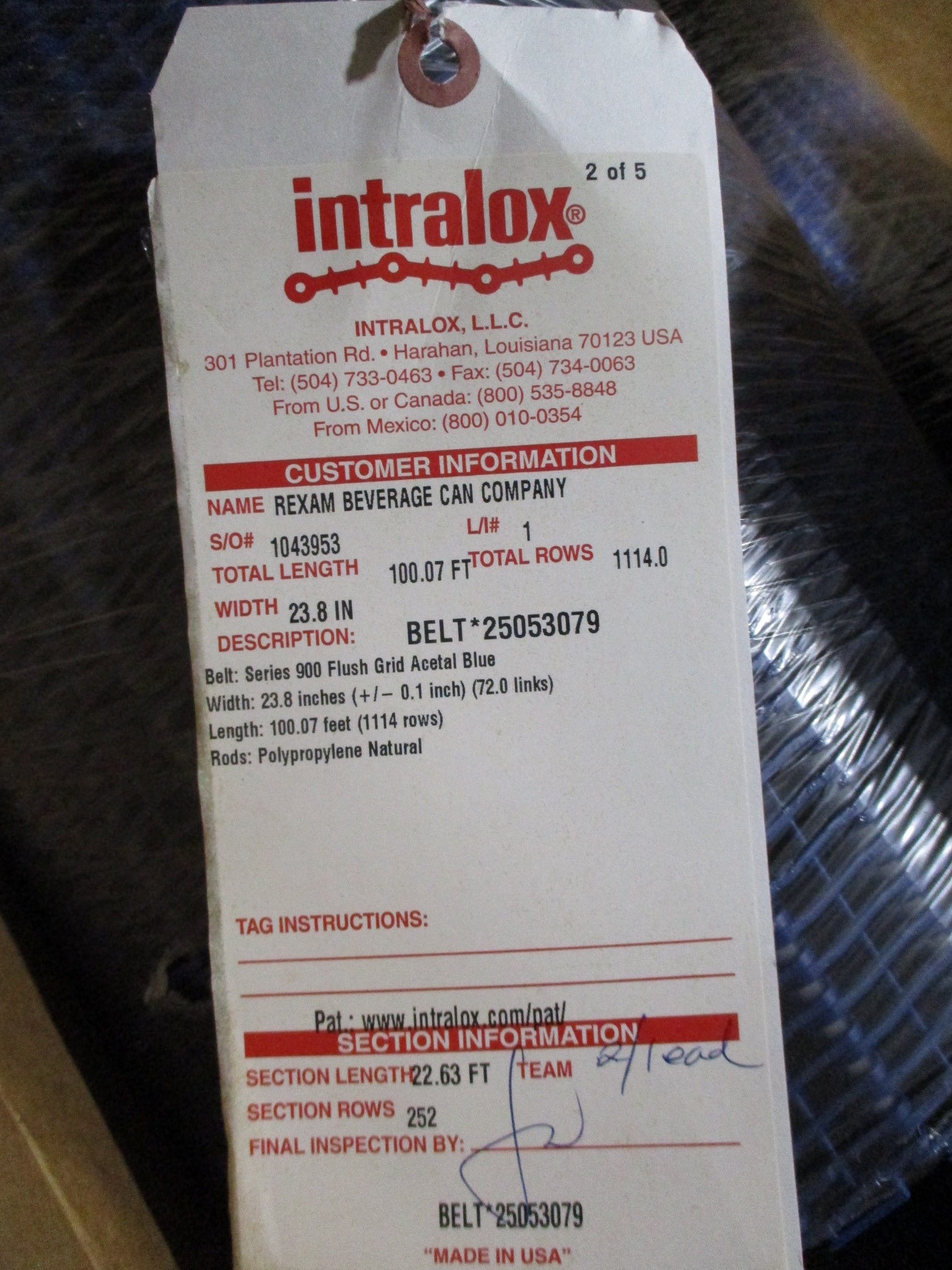 Intralox Series 900 Flush Grid Belt 25053079 Width: 23.8 in Length: 100.07ft