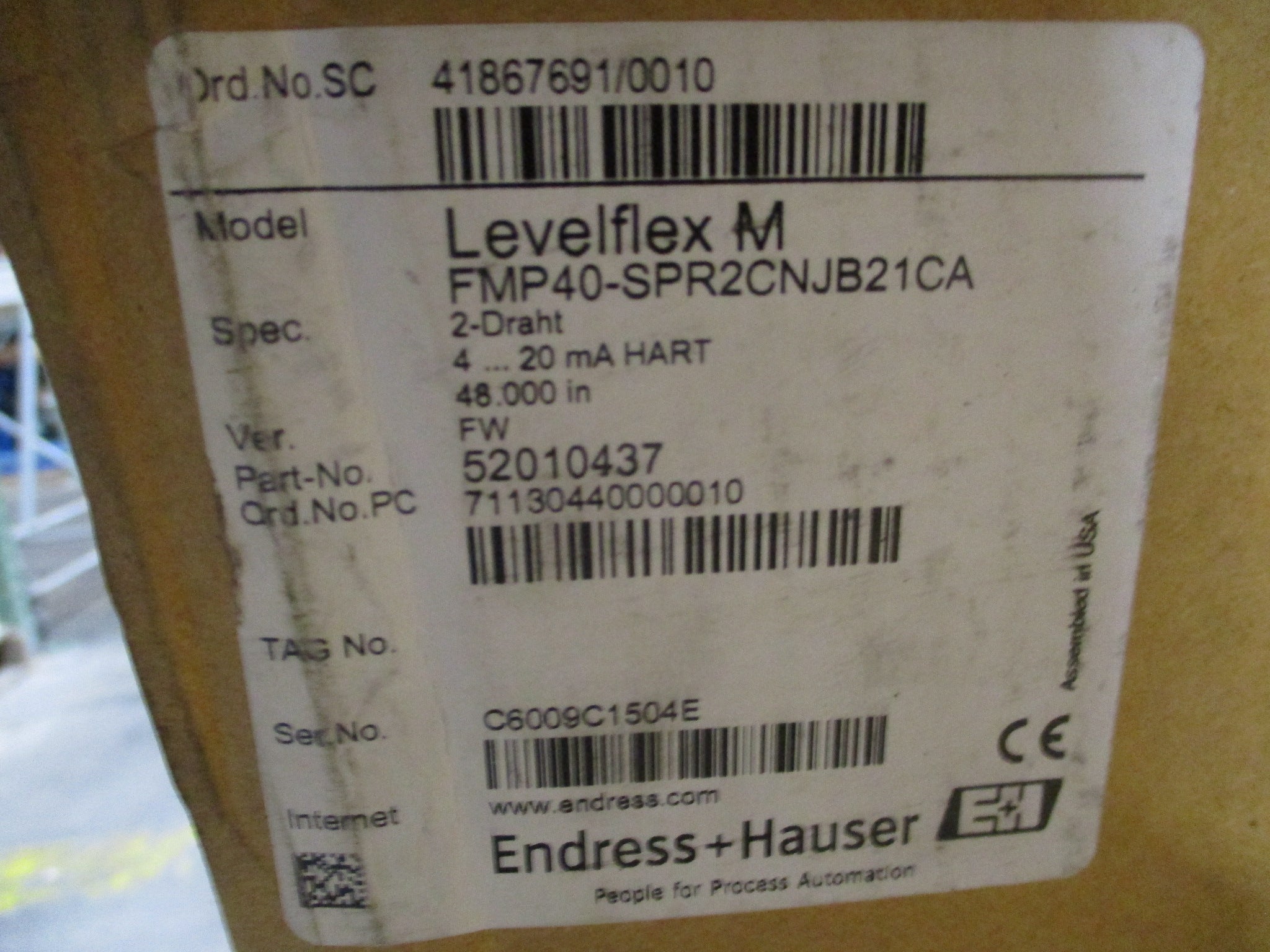 Endress + Hauser LevelFlex M Level Transmitter 52010437 FMP40-SPR2CNJB21CA 48in