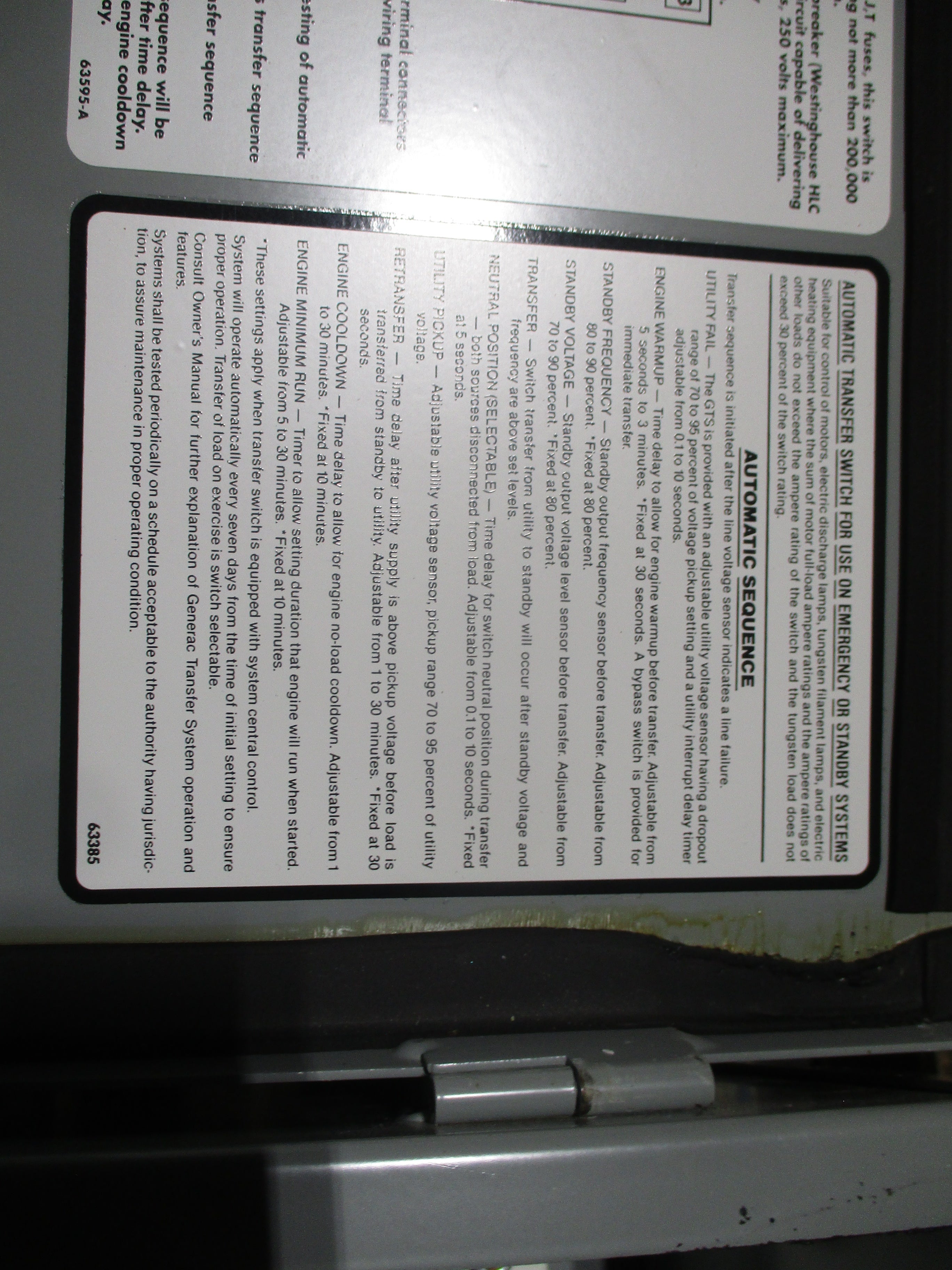 Generac GTS Automatic Transfer Switch 39A01317-W 105A 120/240V Used