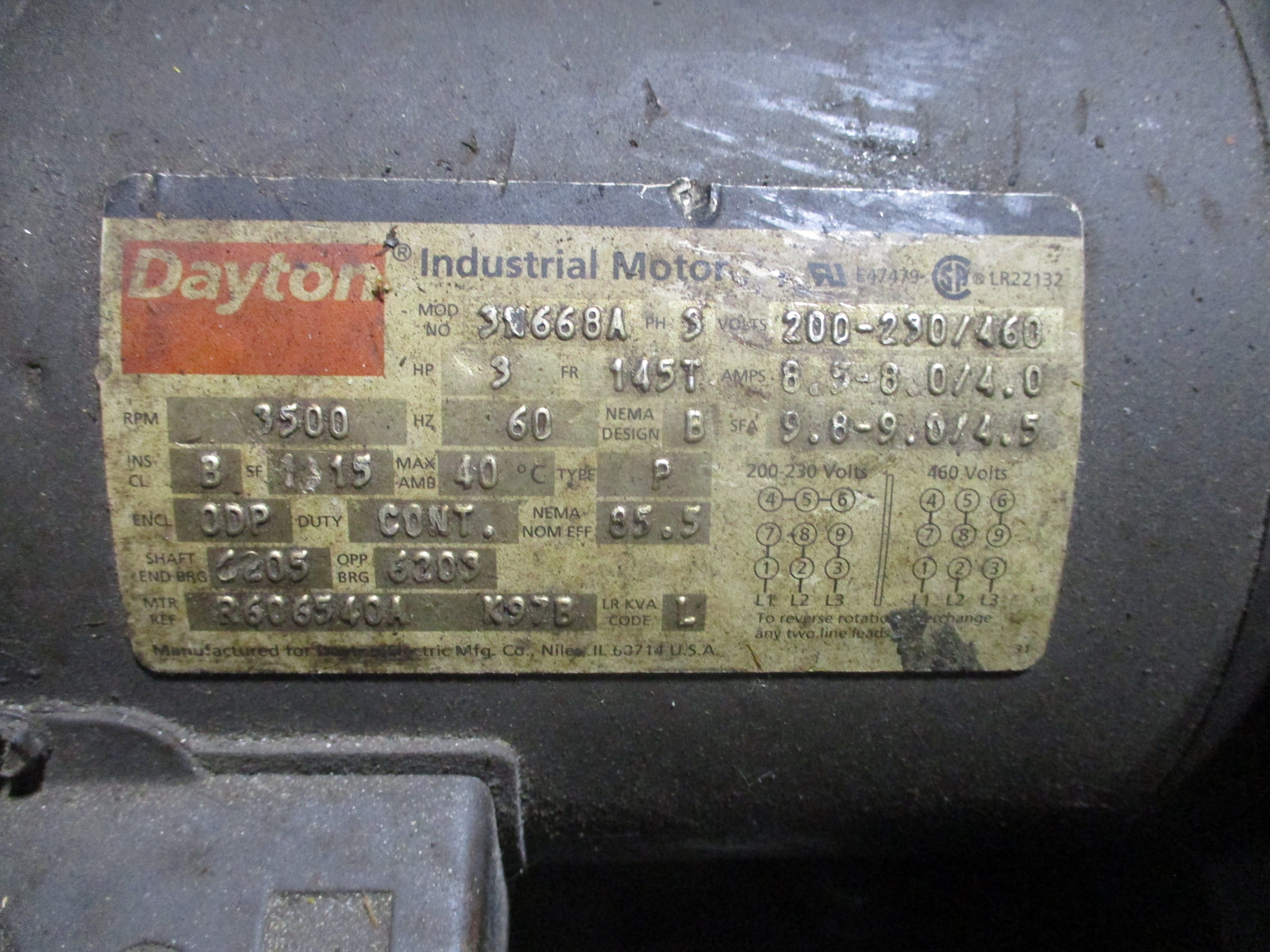 Dayton Blower 4C329 3HP 3500RPM 200-230/460V 3Ph Used