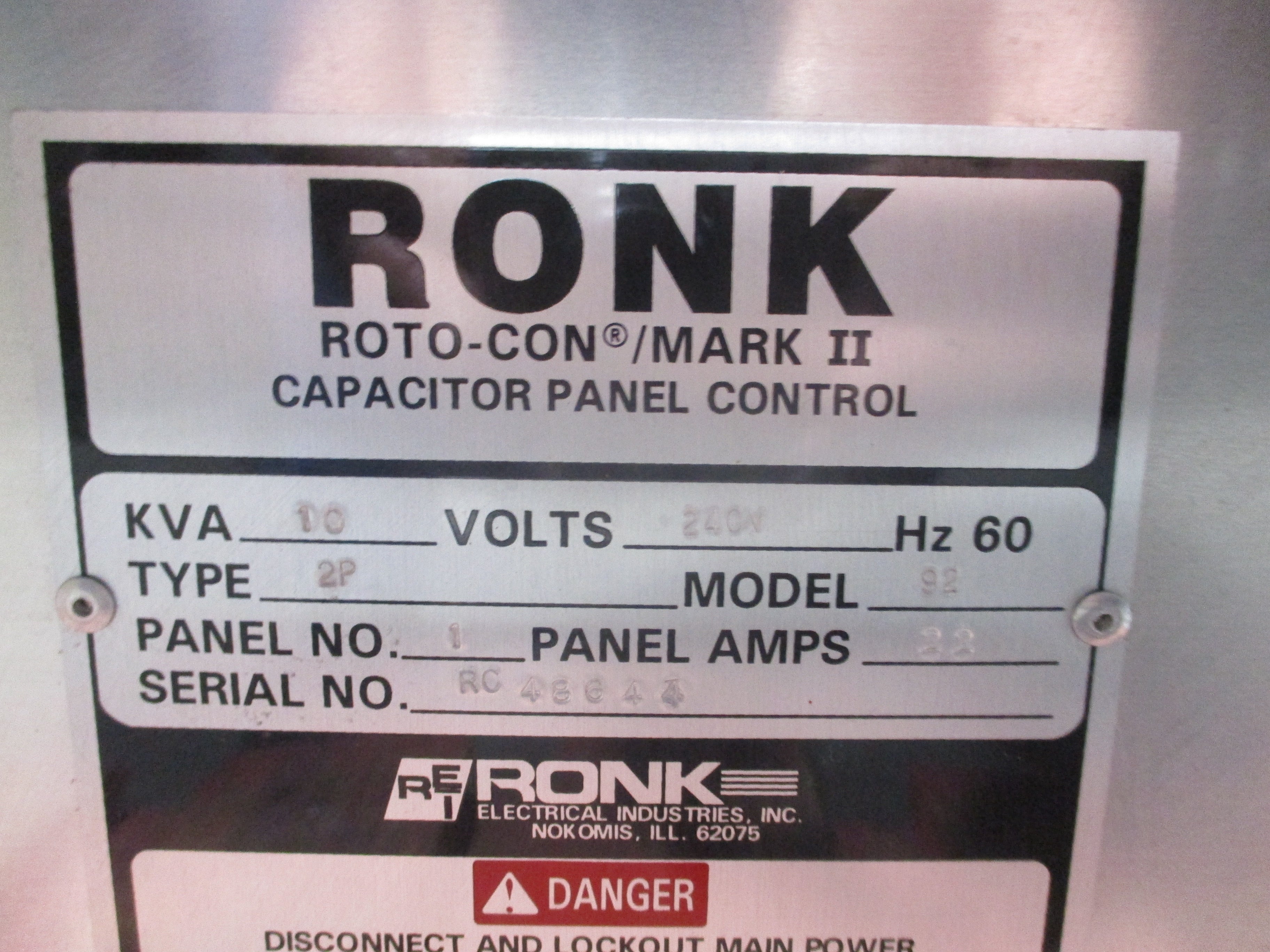 Ronk Roto-Con Mark II Type 2P Rotary Converter Model 92 10kVA 5HP Max Used