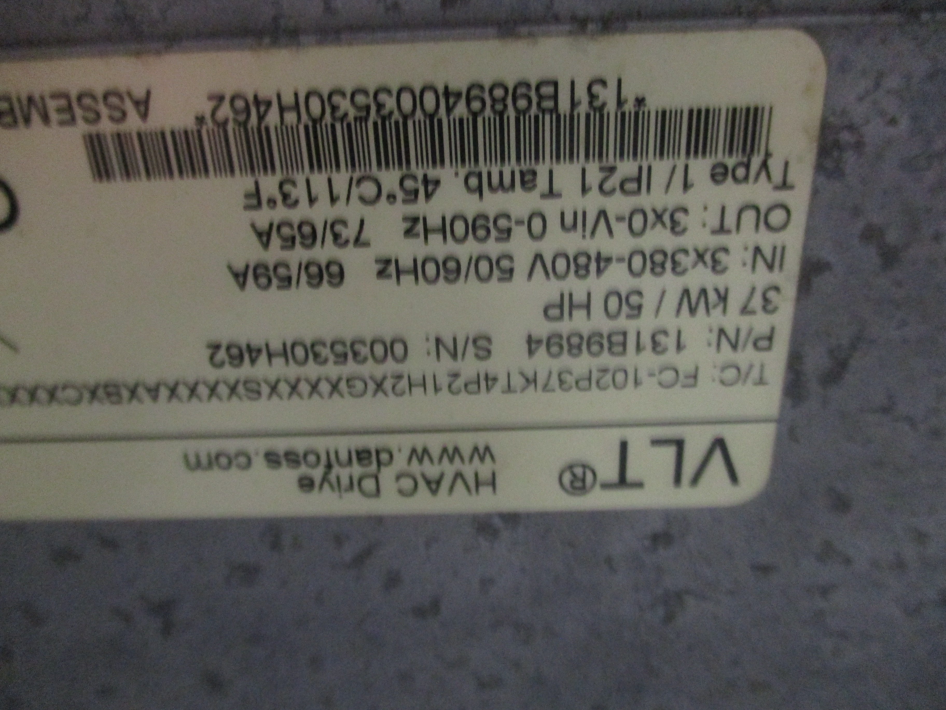 Danfoss VLT AC Drive 131B9894 50HP 3Ph Input: 3x380-480V 50/60Hz / 66/59A Output