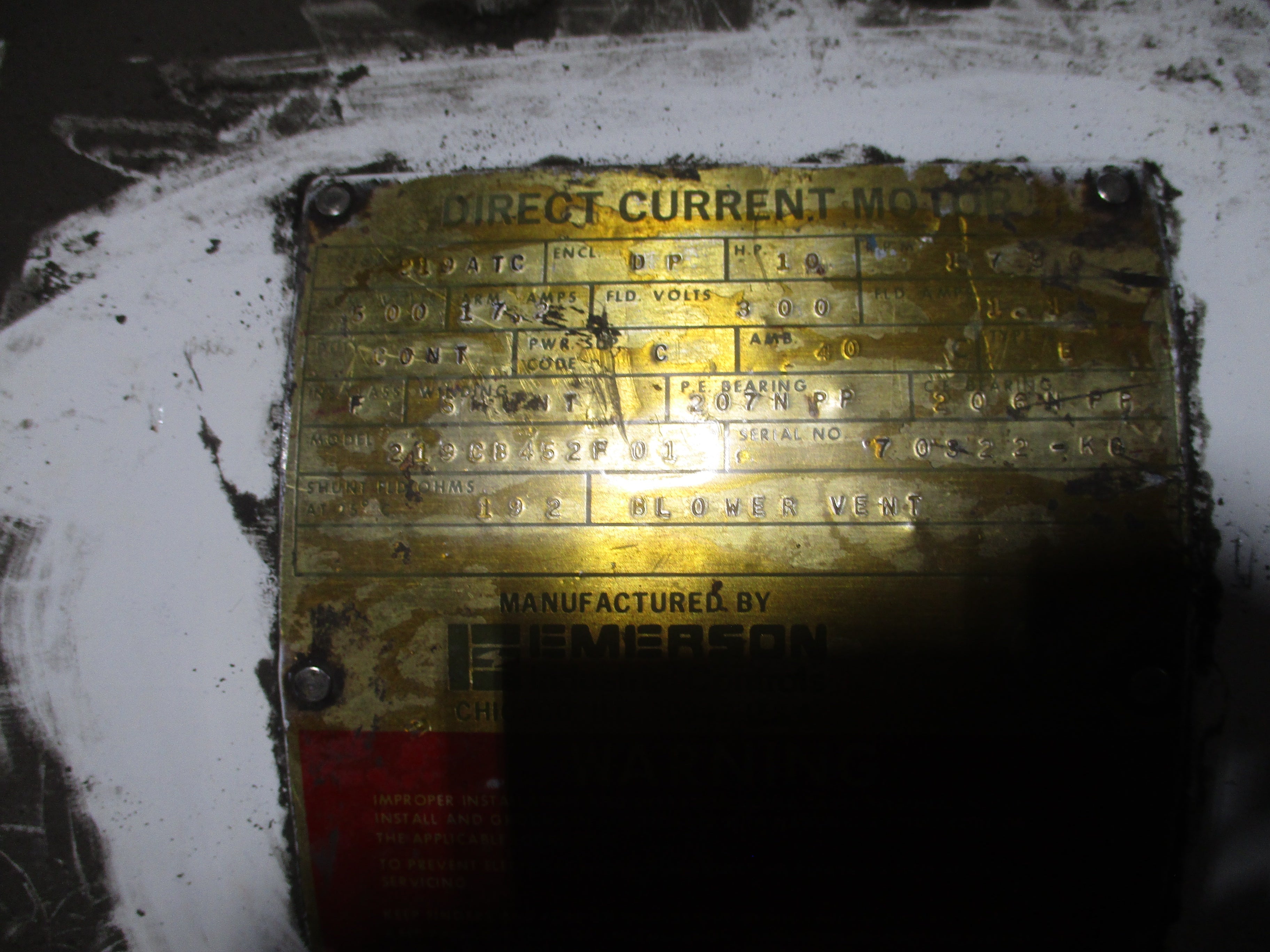 Emerson DC Motor 219CB452F01 10HP 300V 1750RPM Used