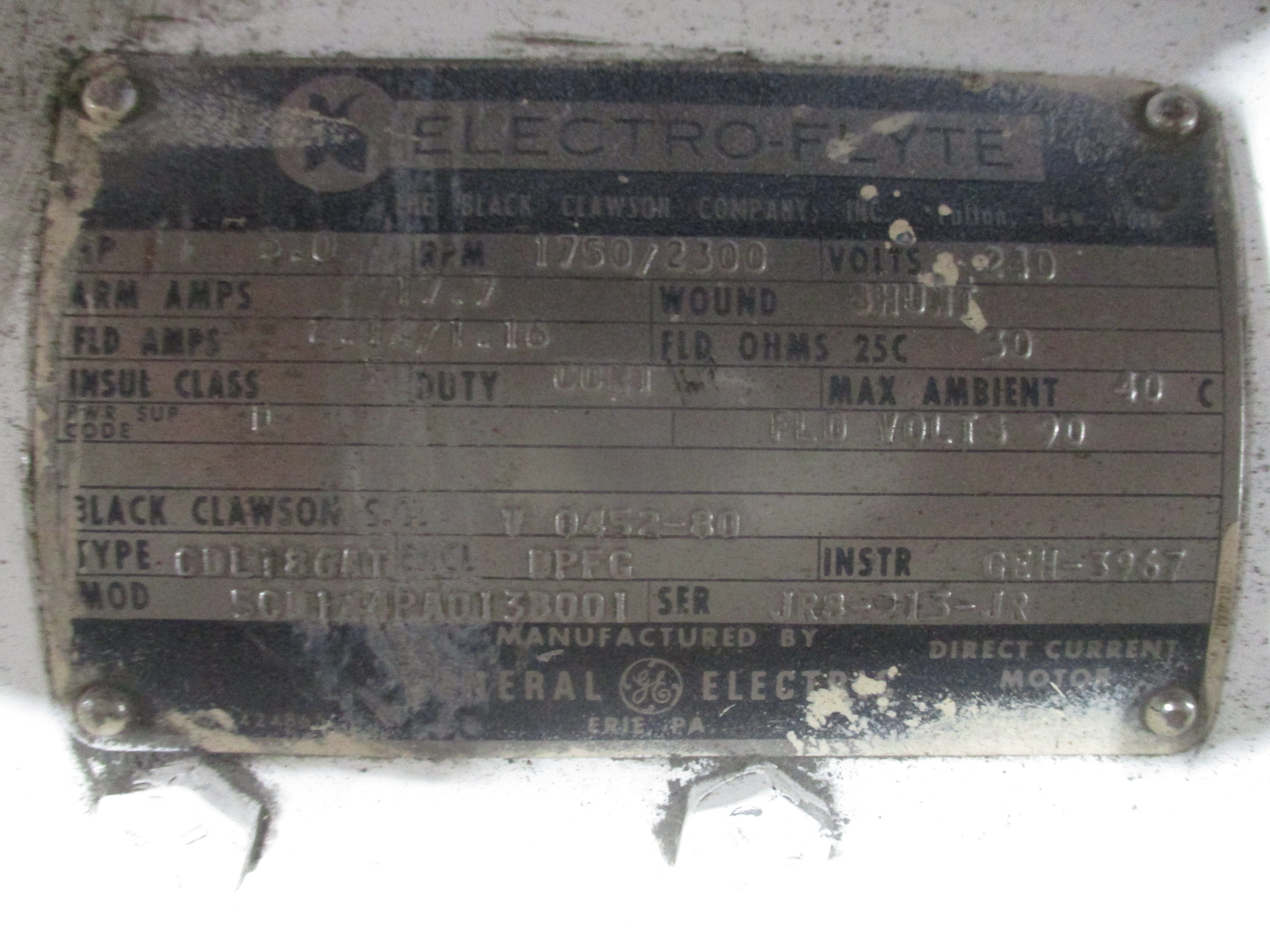 GE DC MOTOR 5CD144PA0138001 5.0HP 1750/2300RPM 240V Enclosure: DPFG 17.7A Shunt